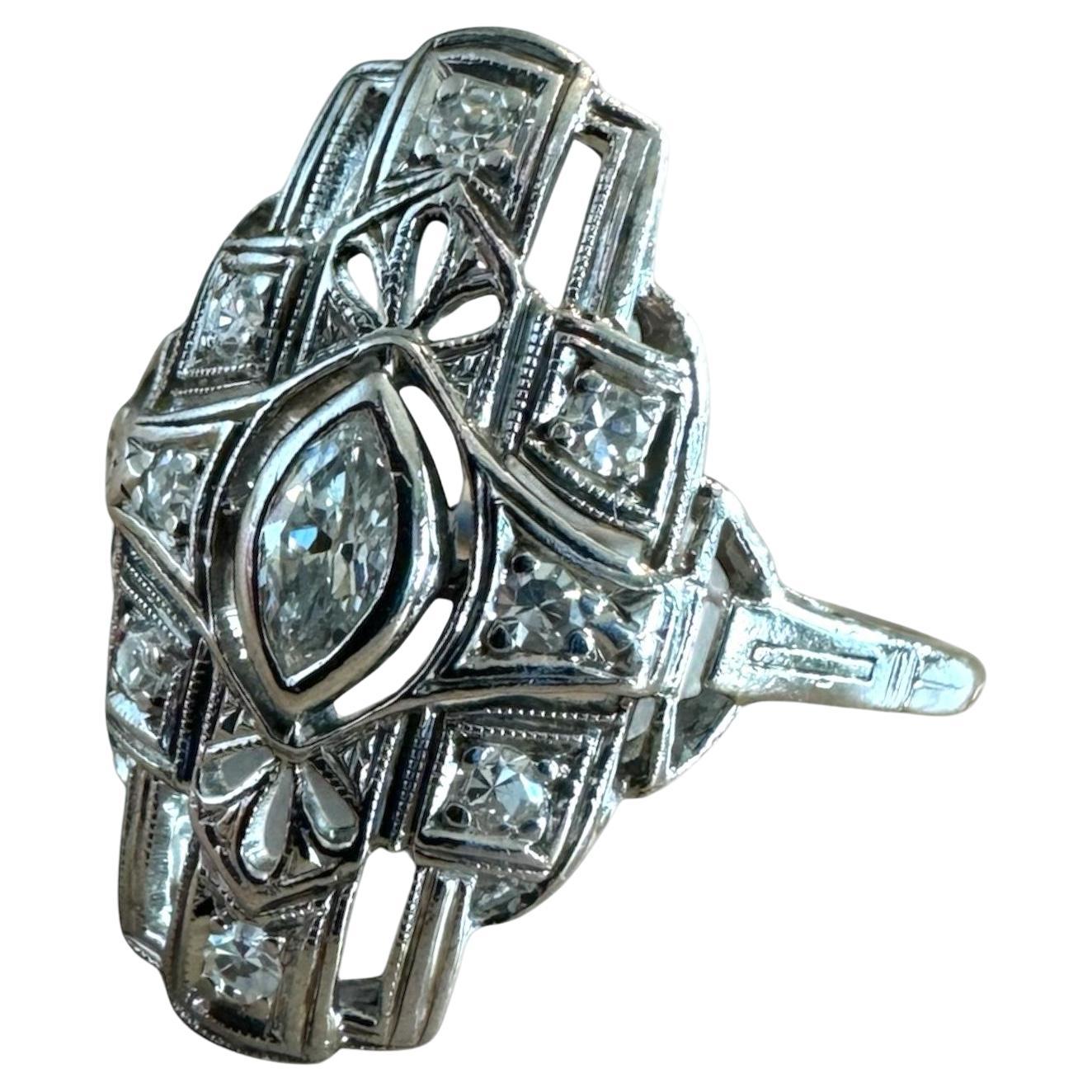 Vintage Platinum Diamond Filigree Cocktail Ring