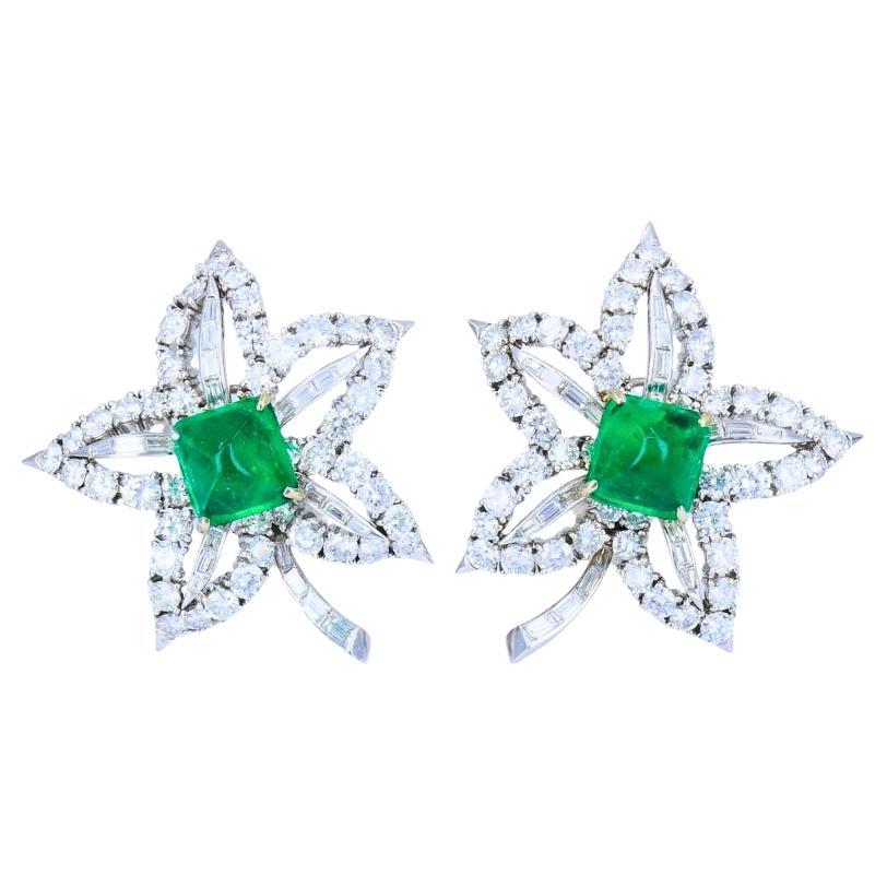 Orecchini floreali vintage in platino e diamanti Sugarloaf Emerald Estate Jewelry