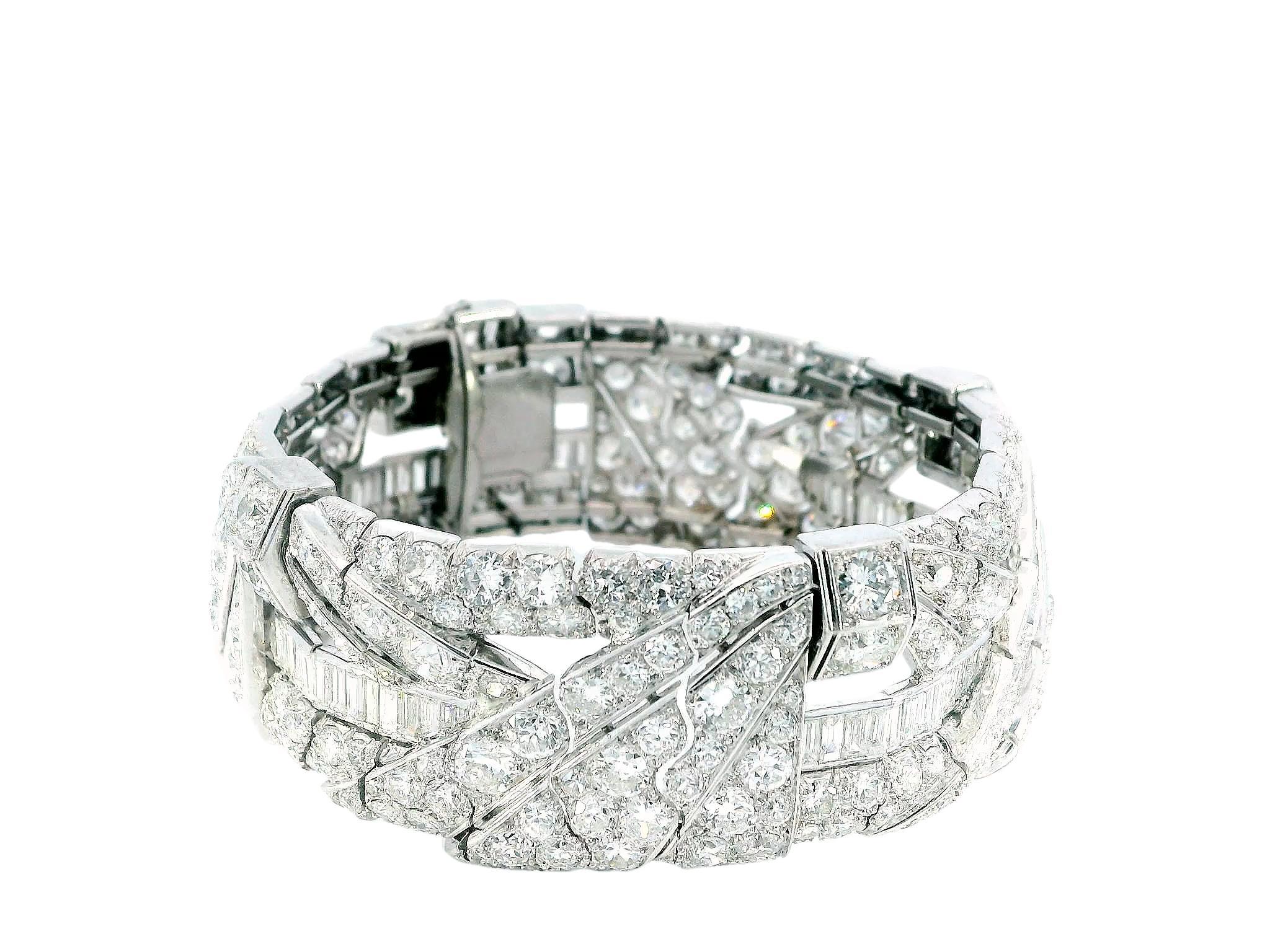 Mixed Cut Vintage Platinum & Diamond French Retro Bracelet For Sale