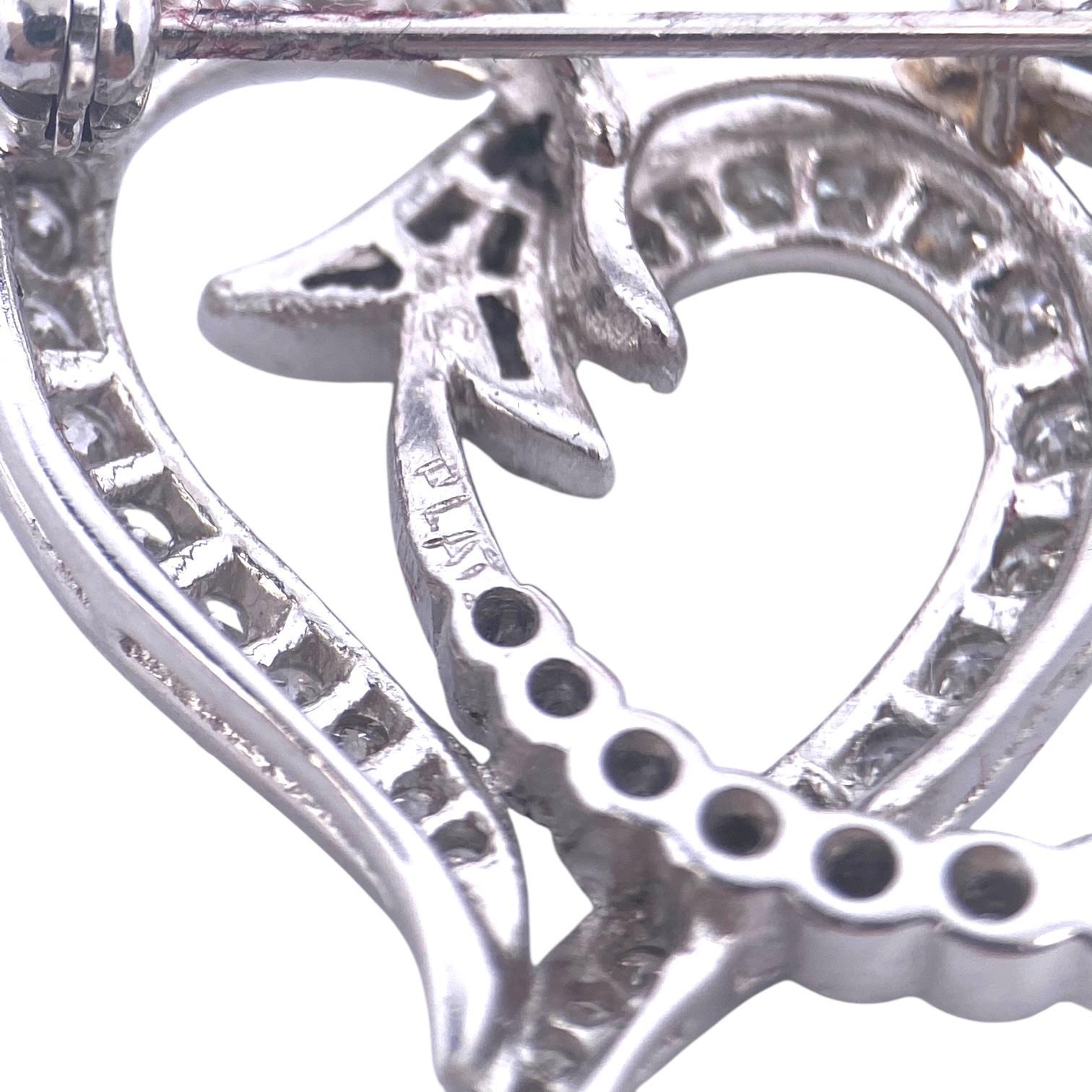 Vintage Platinum Diamond Heart and Arrow Pin Pendant For Sale 4