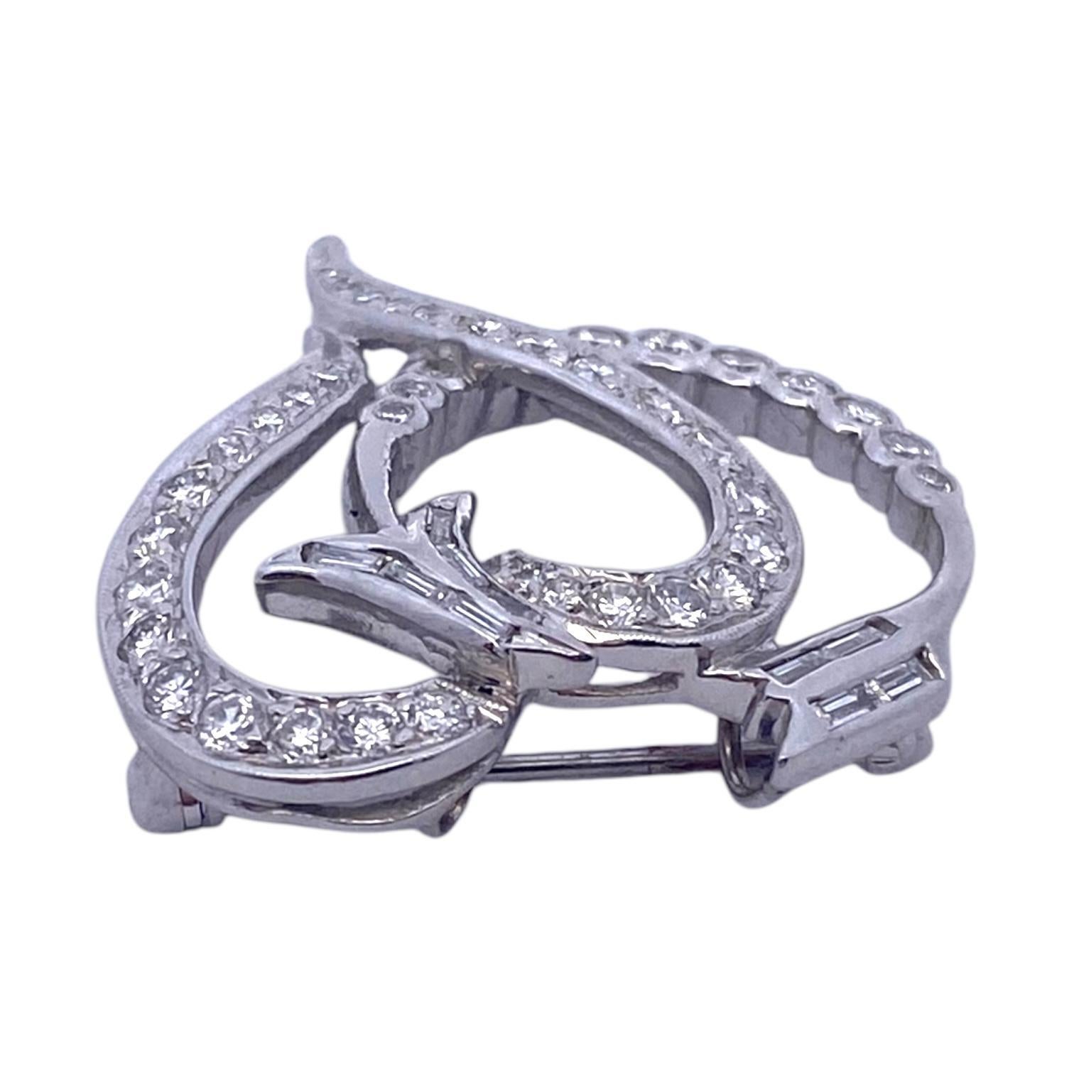 Contemporary Vintage Platinum Diamond Heart and Arrow Pin Pendant For Sale