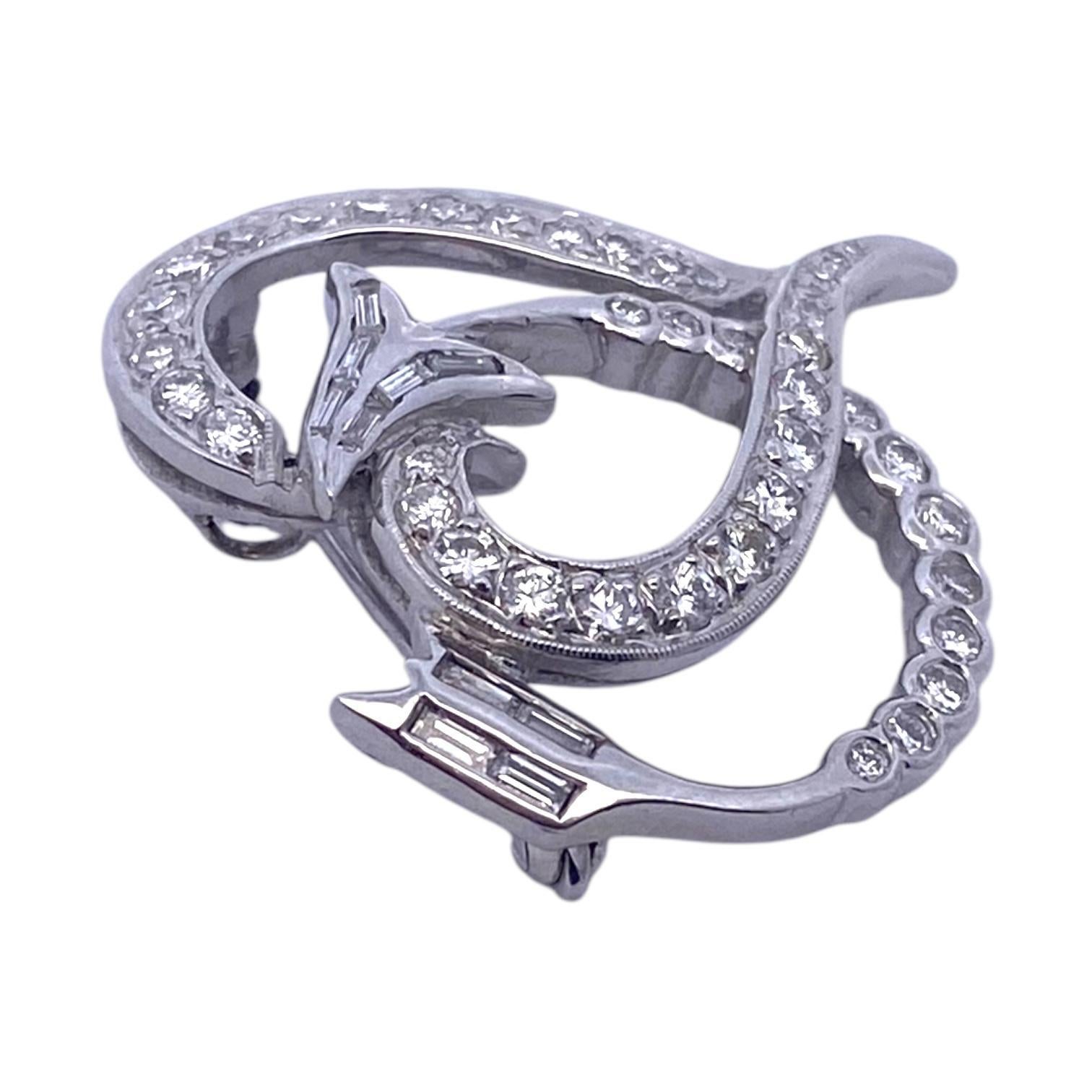 Mixed Cut Vintage Platinum Diamond Heart and Arrow Pin Pendant For Sale