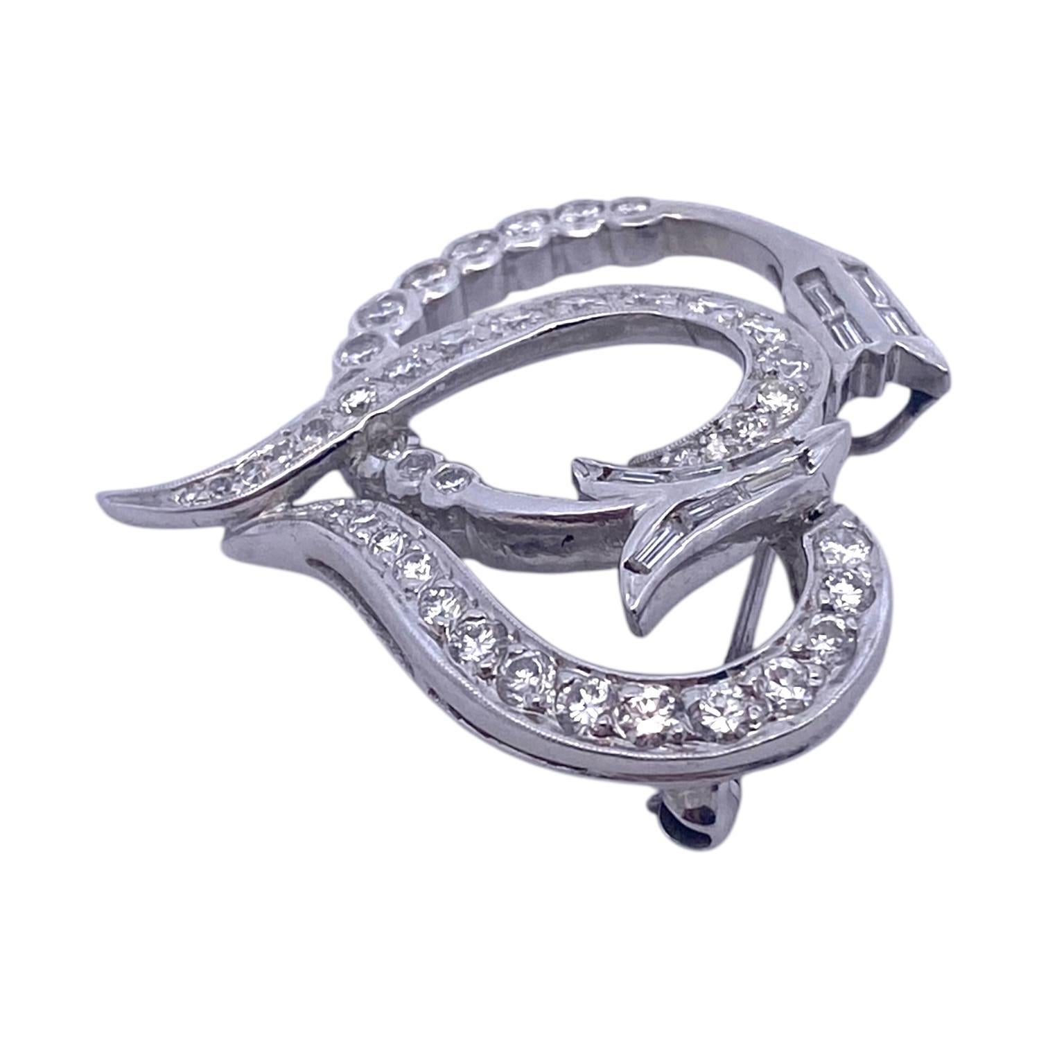 Vintage Platinum Diamond Heart and Arrow Pin Pendant In Good Condition For Sale In Henderson, NV