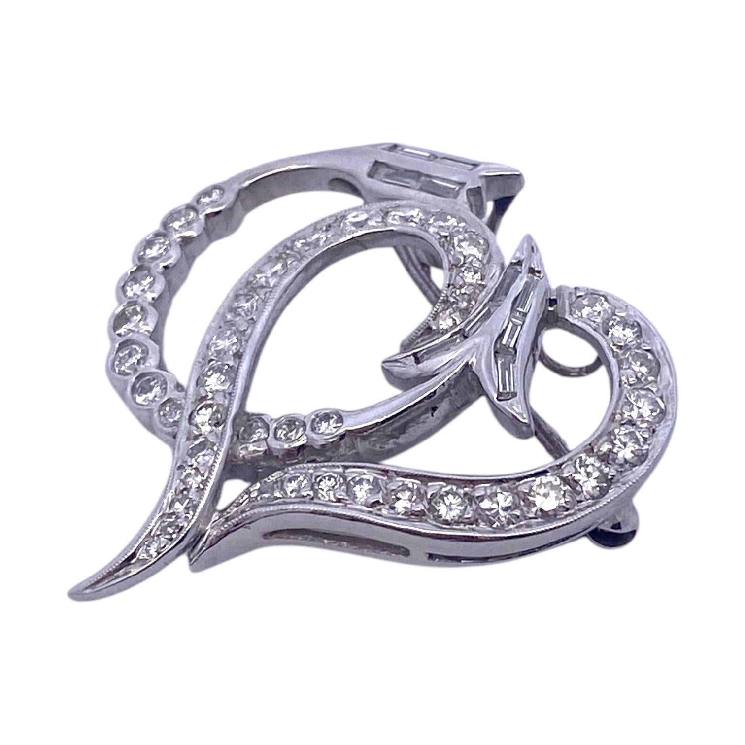 Women's Vintage Platinum Diamond Heart and Arrow Pin Pendant For Sale