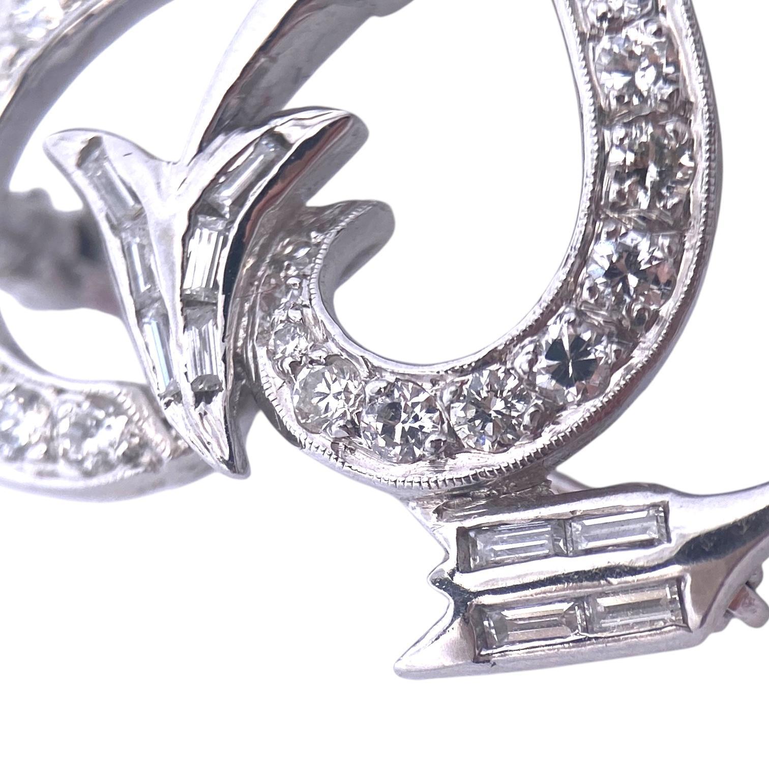 Vintage Platinum Diamond Heart and Arrow Pin Pendant For Sale 1
