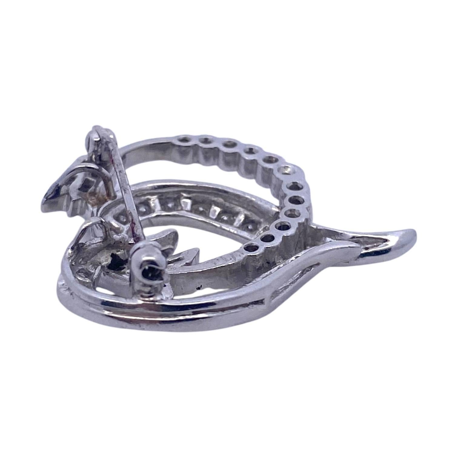 Vintage Platinum Diamond Heart and Arrow Pin Pendant For Sale 2