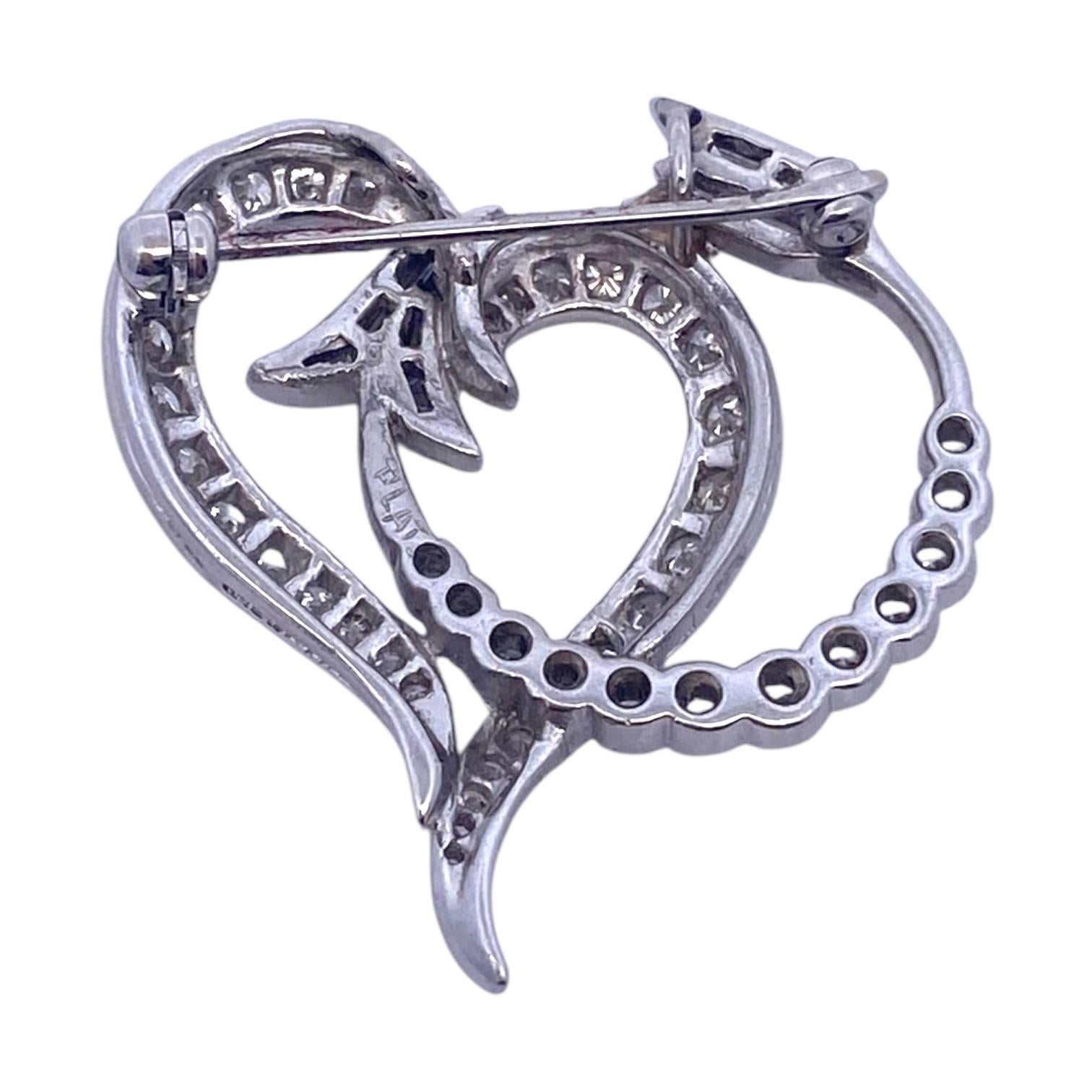 Vintage Platinum Diamond Heart and Arrow Pin Pendant For Sale 3
