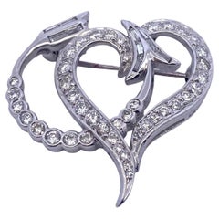 Vintage Platinum Diamond Heart and Arrow Pin Pendant