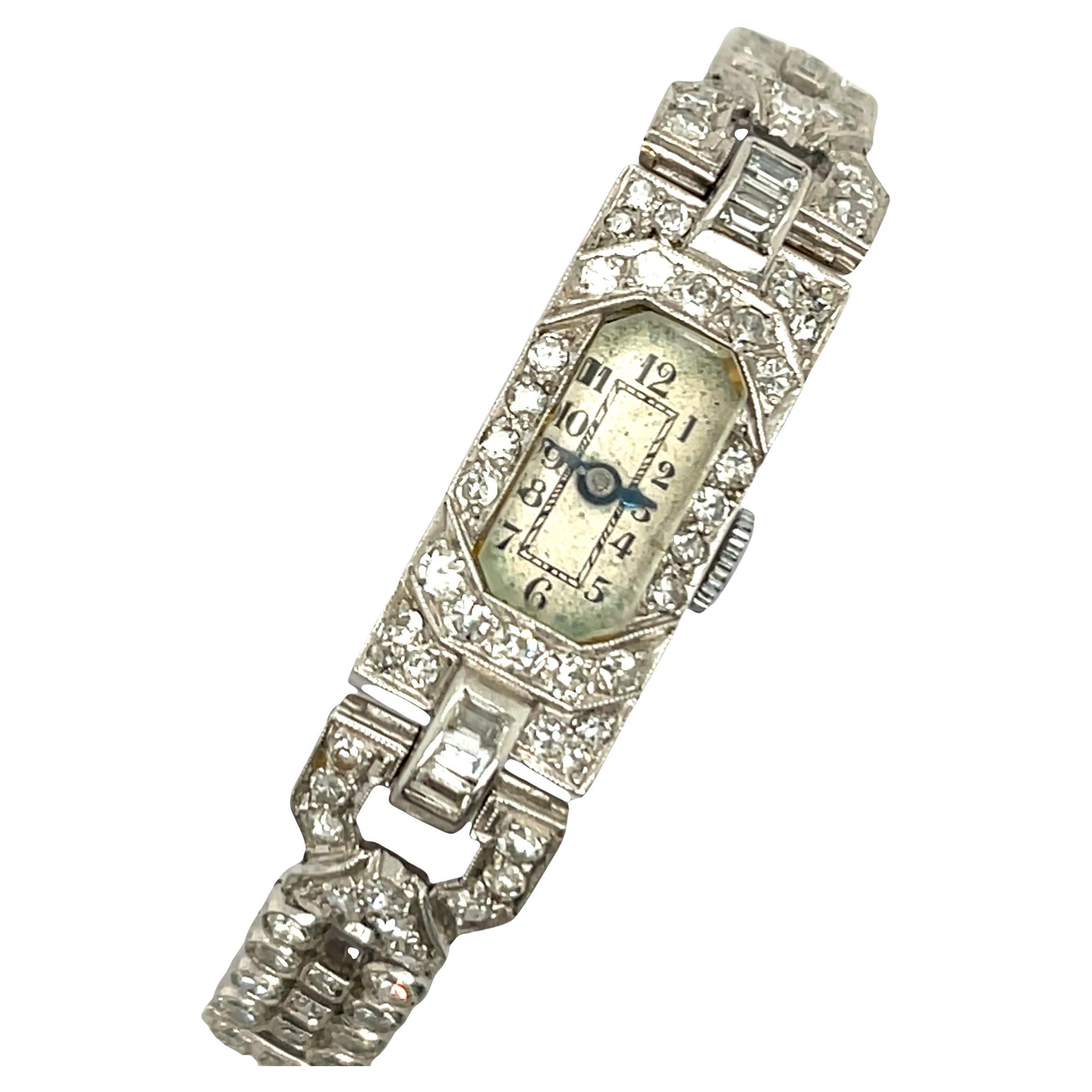 Reloj de señora vintage con diamantes en platino, 2.25 ct de diamantes naturales en venta