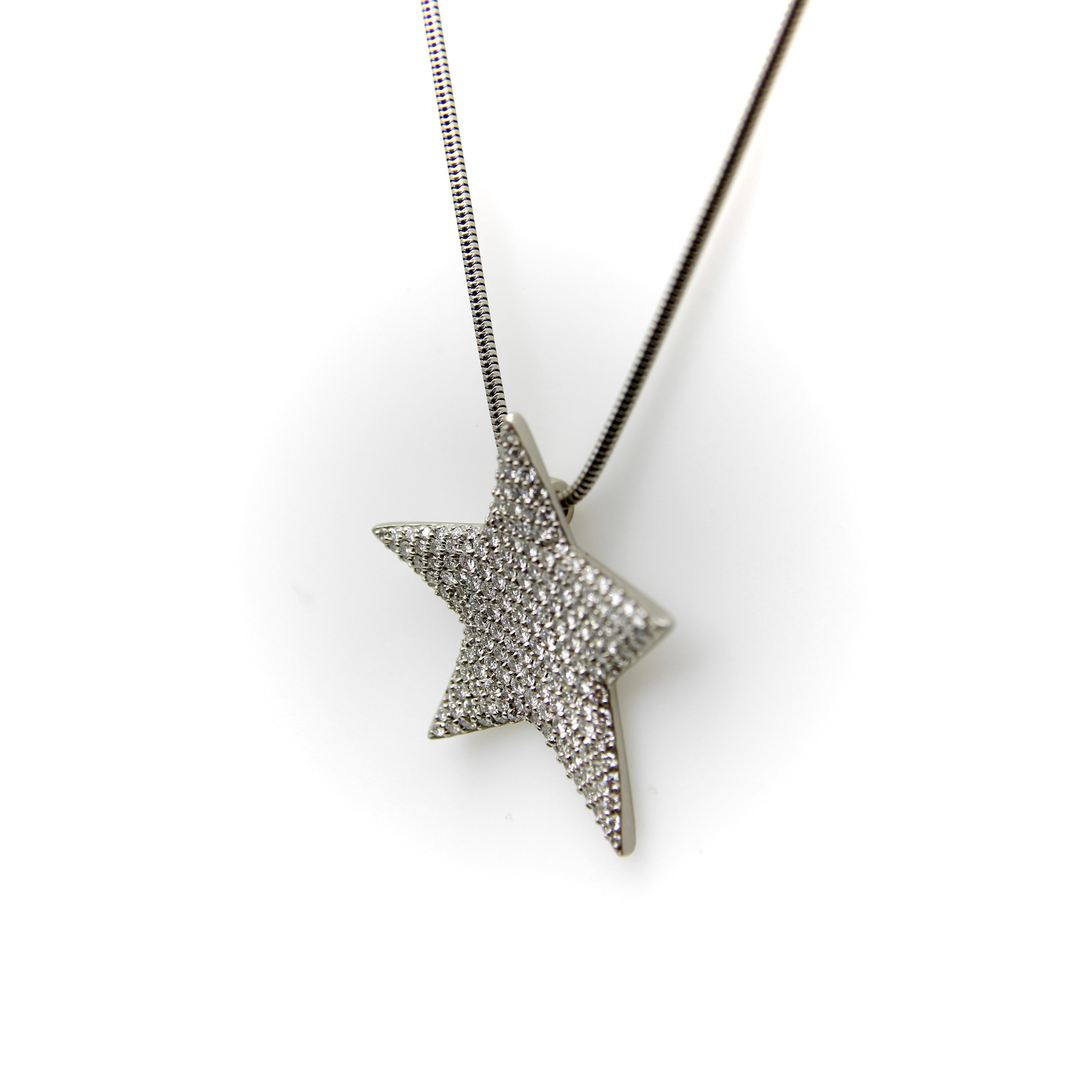 Halskette, Vintage Platin Diamant Mikro Pave Stern auf Schlangenkette, Vintage (Moderne)