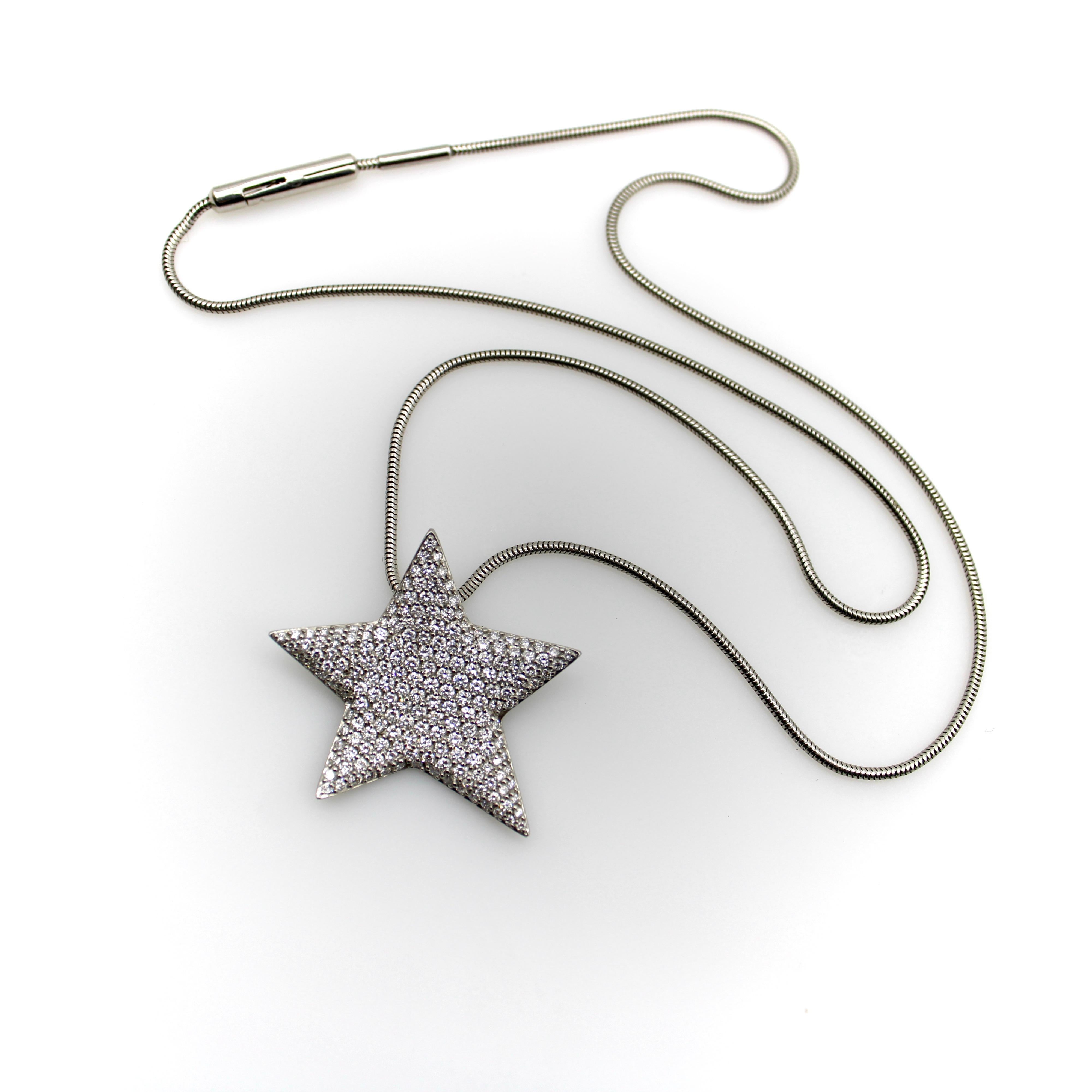 Halskette, Vintage Platin Diamant Mikro Pave Stern auf Schlangenkette, Vintage (Einfacher Schliff)