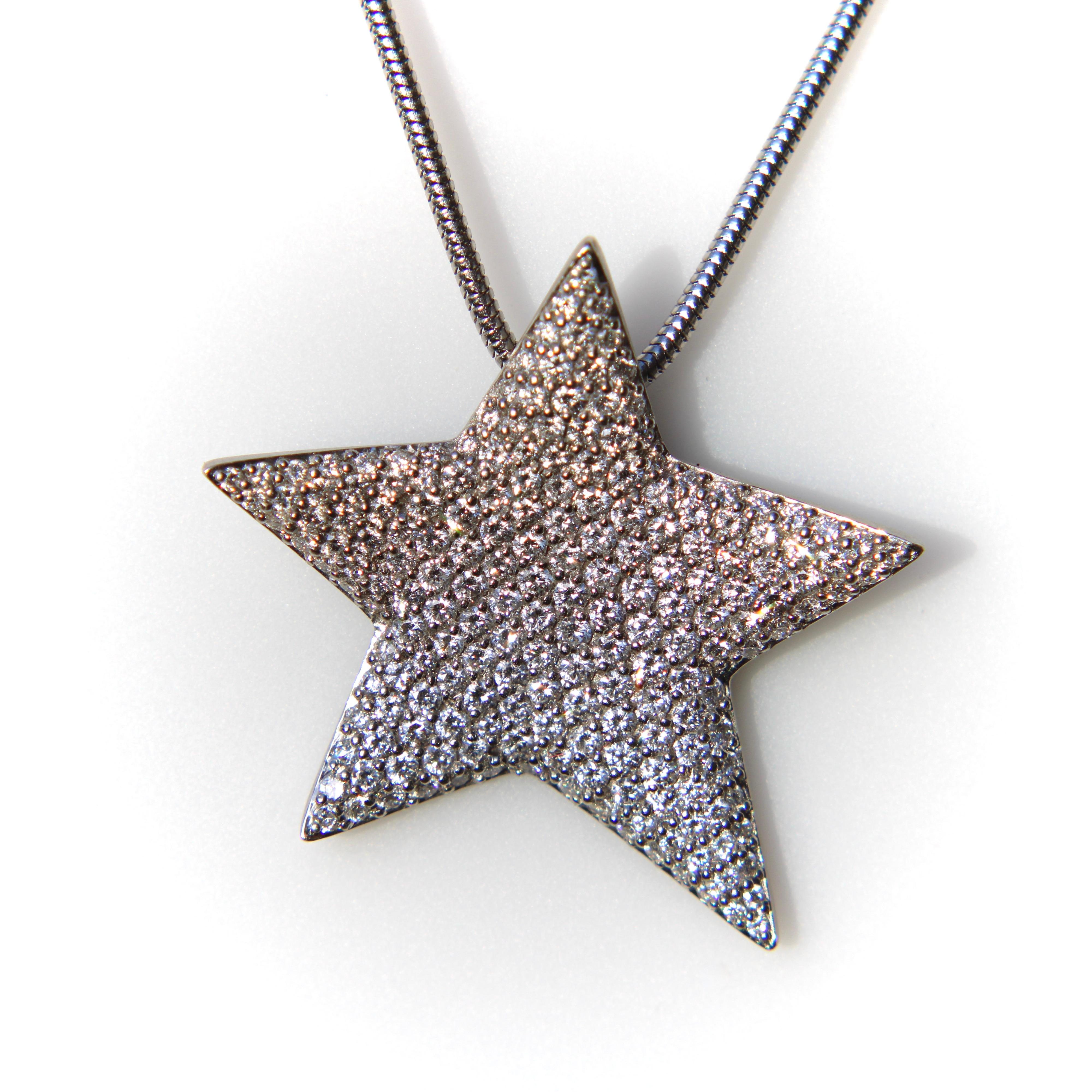 Halskette, Vintage Platin Diamant Mikro Pave Stern auf Schlangenkette, Vintage im Zustand „Gut“ in Venice, CA