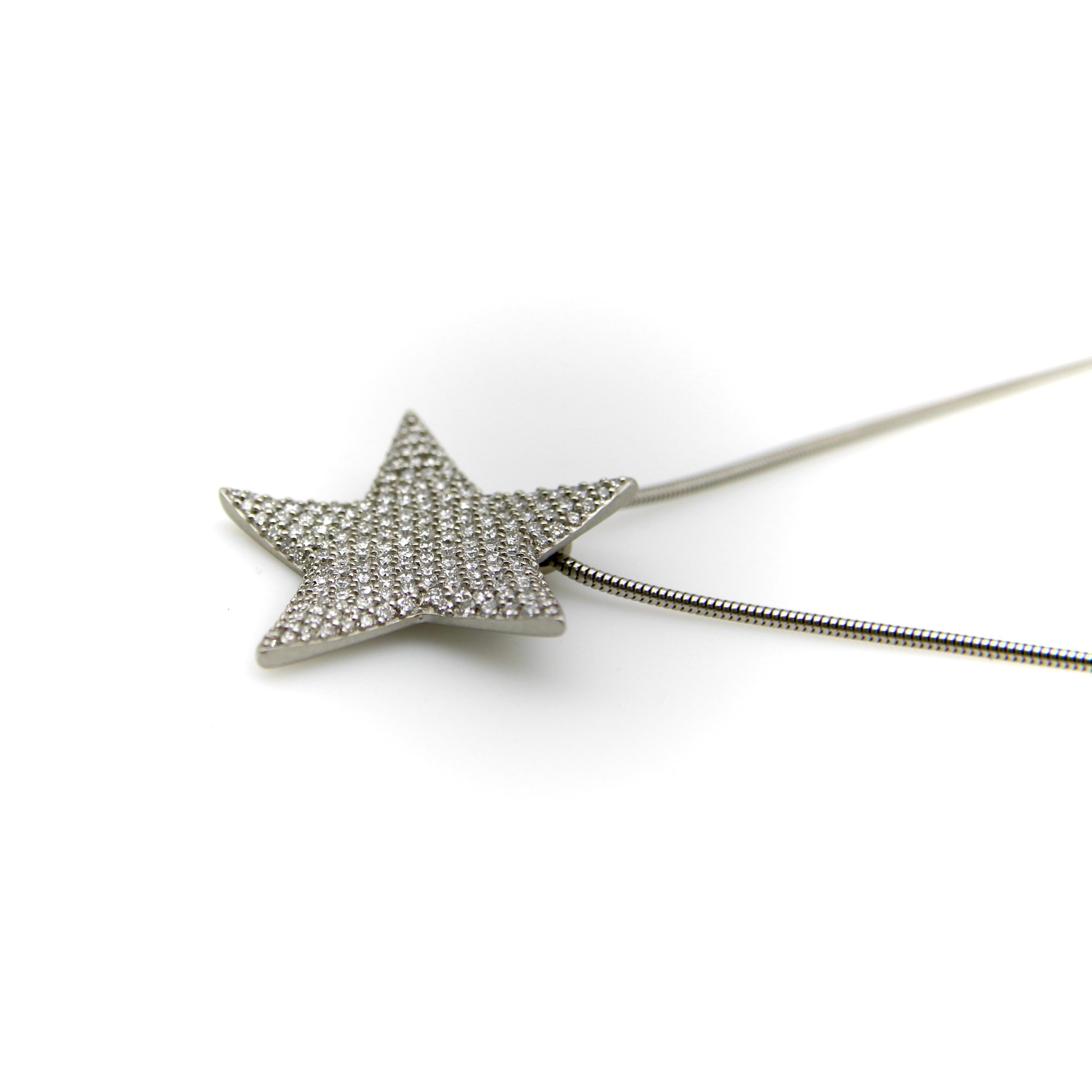 Halskette, Vintage Platin Diamant Mikro Pave Stern auf Schlangenkette, Vintage für Damen oder Herren