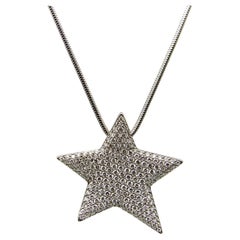 Halskette, Vintage Platin Diamant Mikro Pave Stern auf Schlangenkette, Vintage