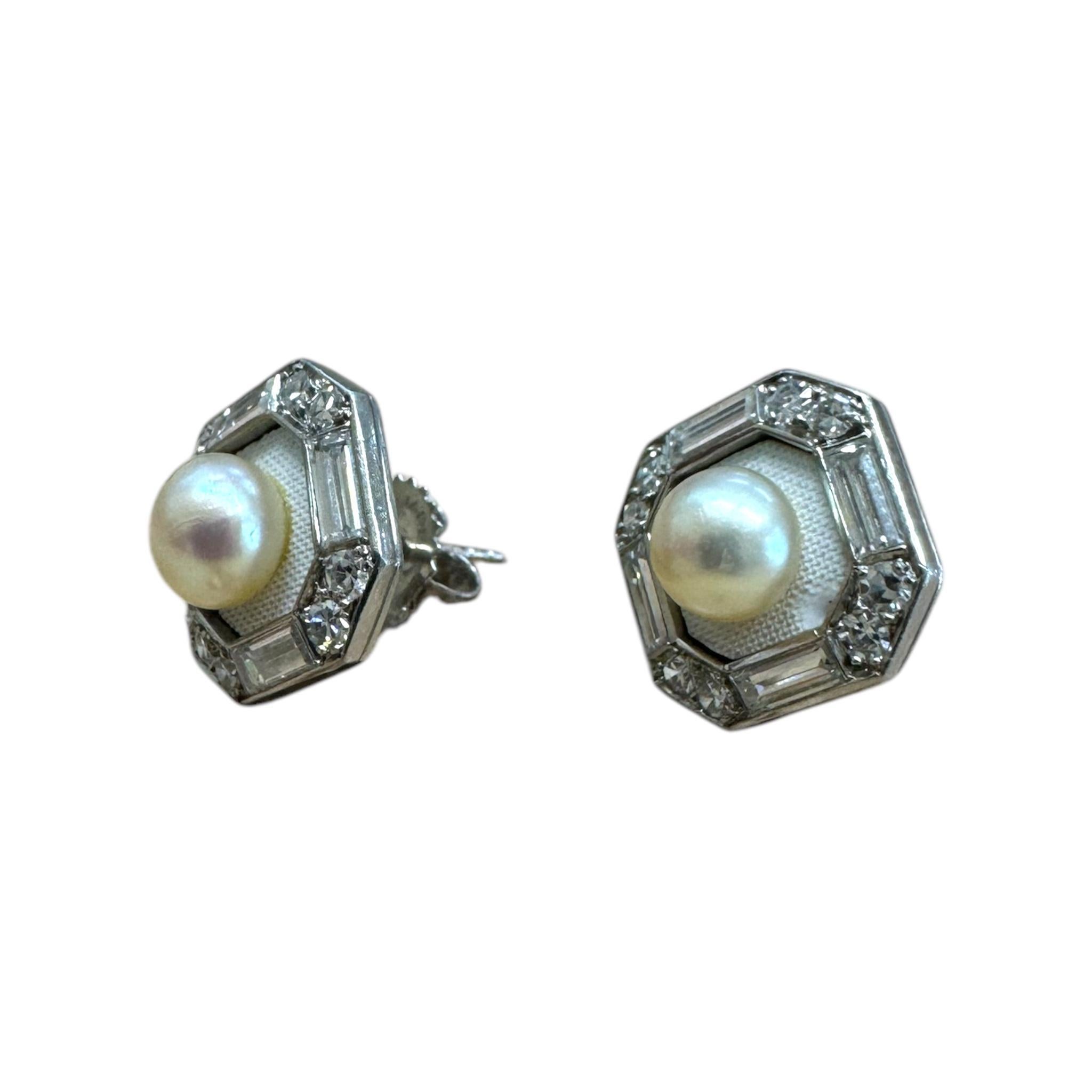 Vintage Platin Diamant & Perle Emaille Ohrstecker Damen im Angebot