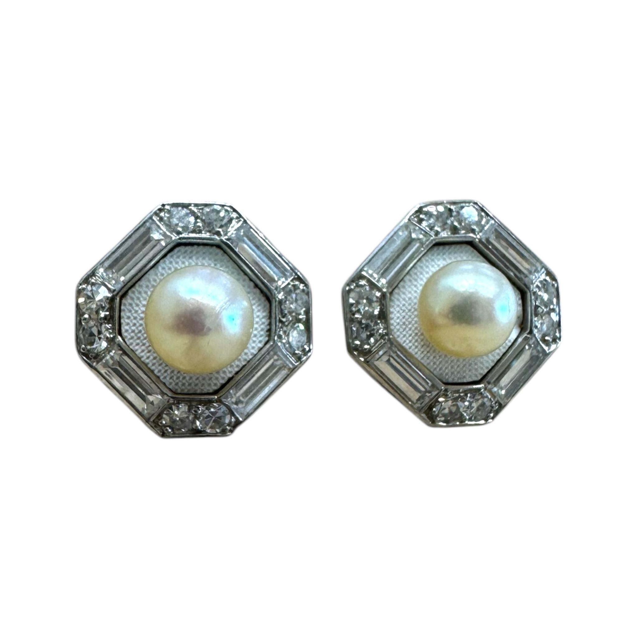 Vintage Platin Diamant & Perle Emaille Ohrstecker im Angebot 1
