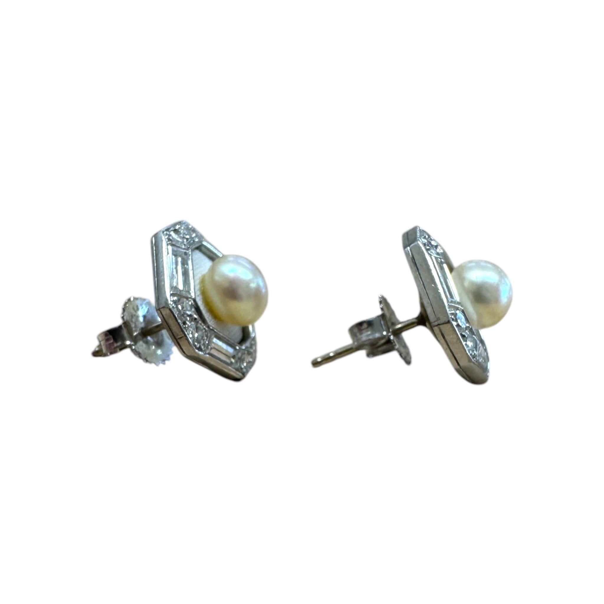 Vintage Platin Diamant & Perle Emaille Ohrstecker im Angebot 3