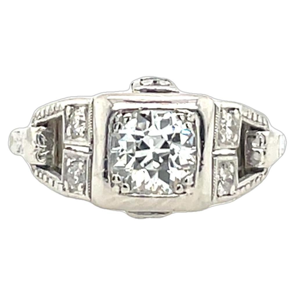 Anillo vintage de diamantes en platino, engastado con diamantes naturales redondos de 0,35 ct