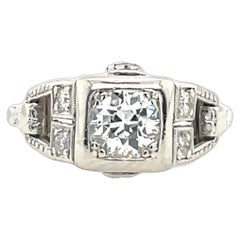 Anillo vintage de diamantes en platino, engastado con diamantes naturales redondos de 0,35 ct