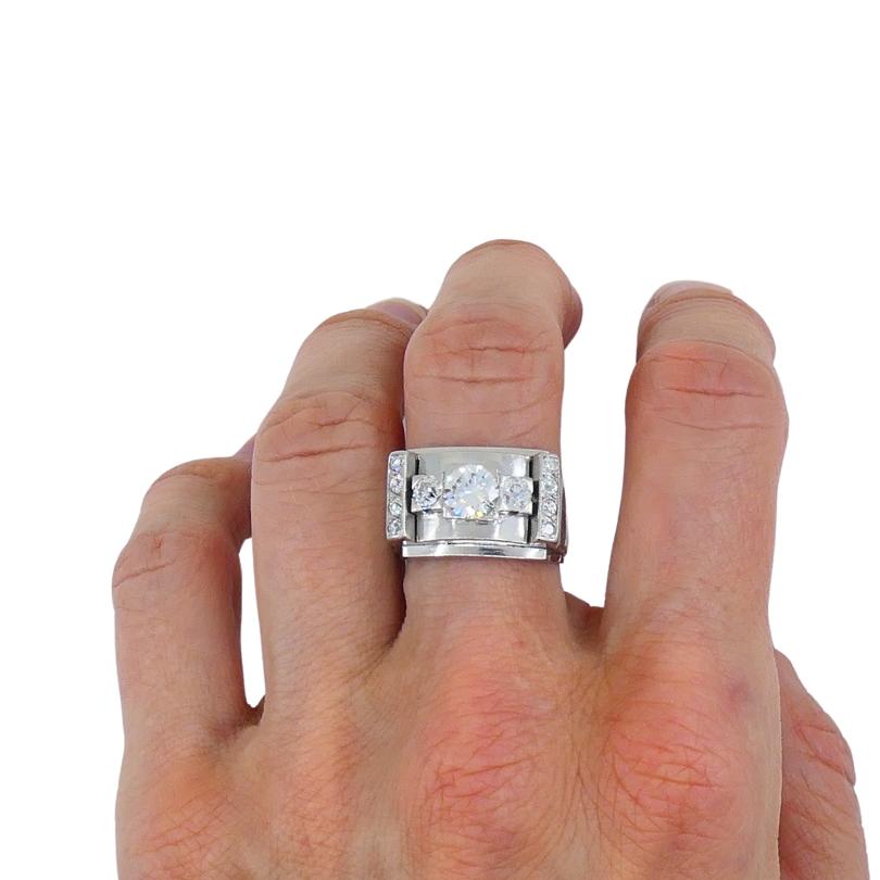 Round Cut Vintage Platinum Diamond Ring Tank Design For Sale