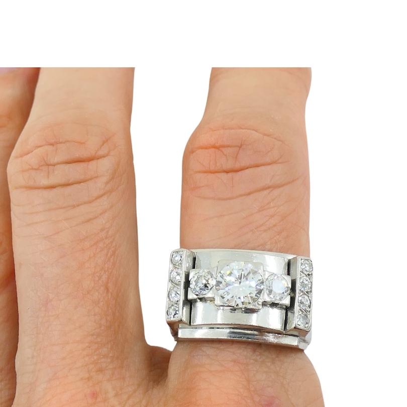 Vintage Platinum Diamond Ring Tank Design For Sale 4
