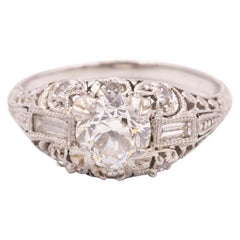 Vintage Platinum Diamond Ring with Filigree