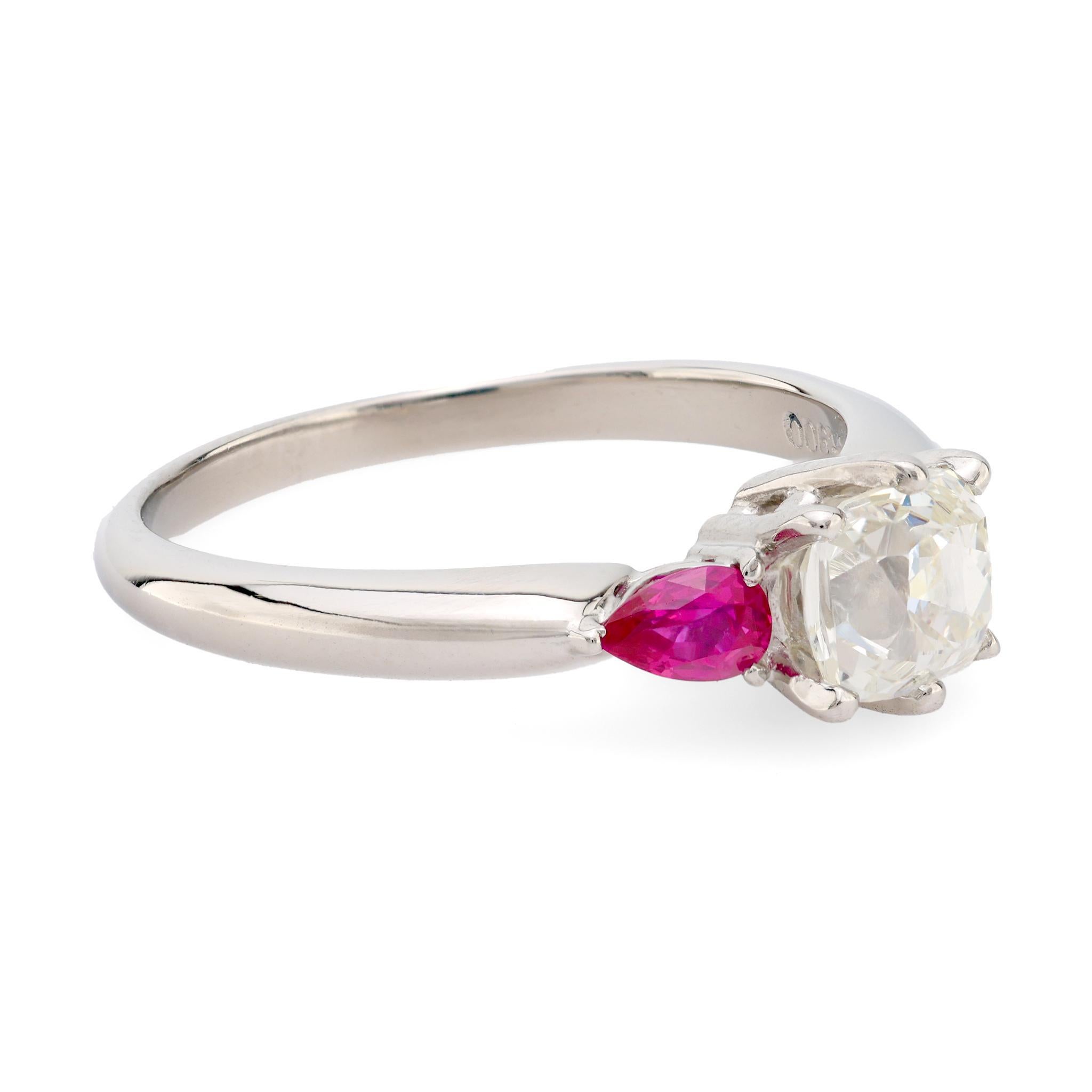 Old Mine Cut Vintage platinum diamond ruby ring