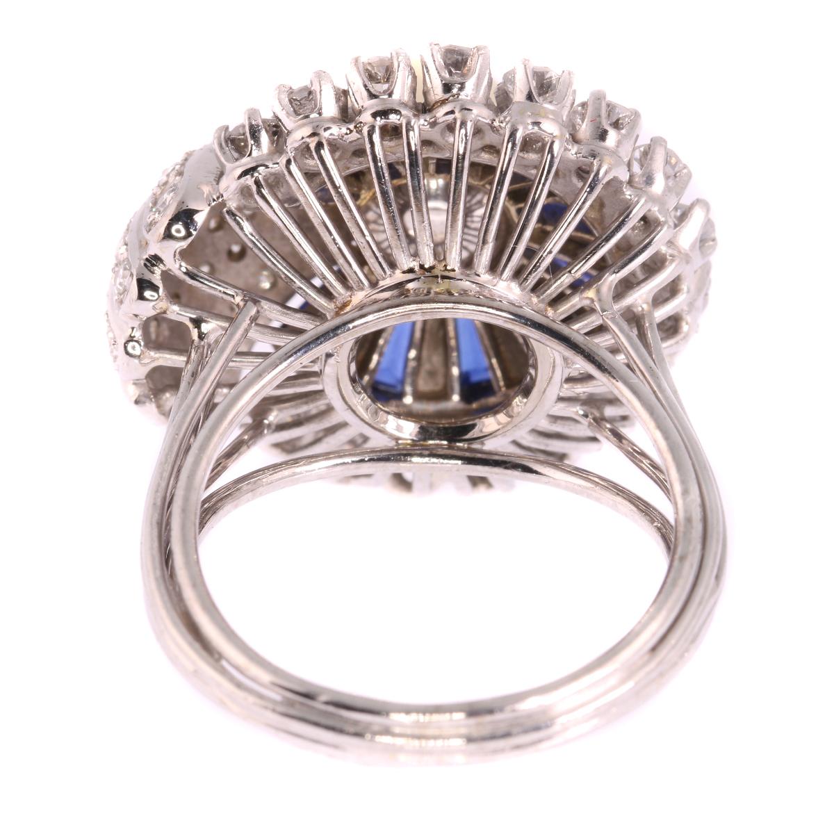 Vintage Platinum Diamond Sapphire and Pearl Cocktail Ring For Sale 9