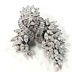 Vintage Platinum Diamond Spray Brooch Articulated Marquise Cascade 10.40 Carats