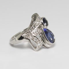 Vintage Platinum Diamond & Synthetic Blue Sapphire Ring 8.6g