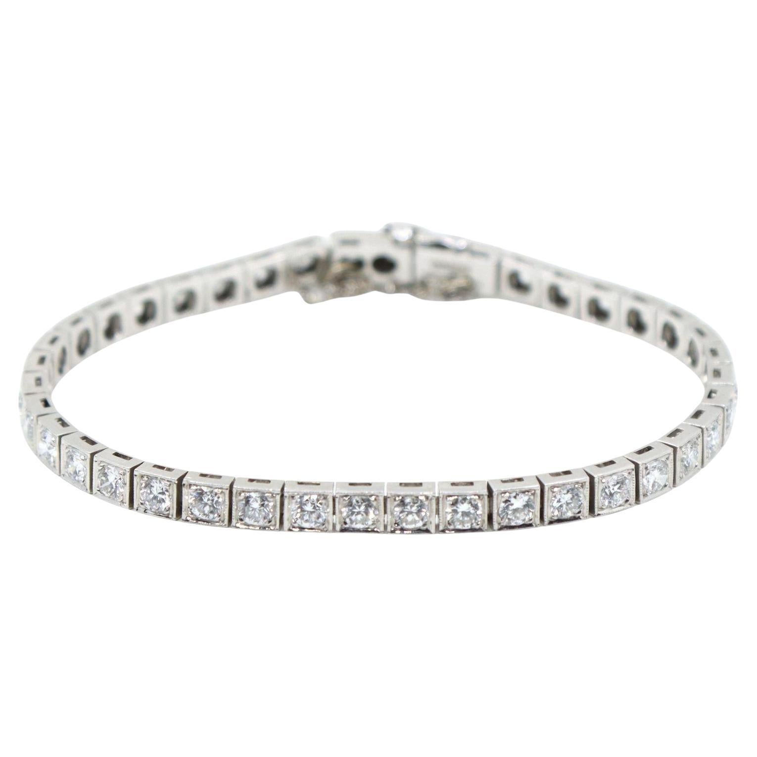 Bracelet de tennis vintage en platine et diamants
