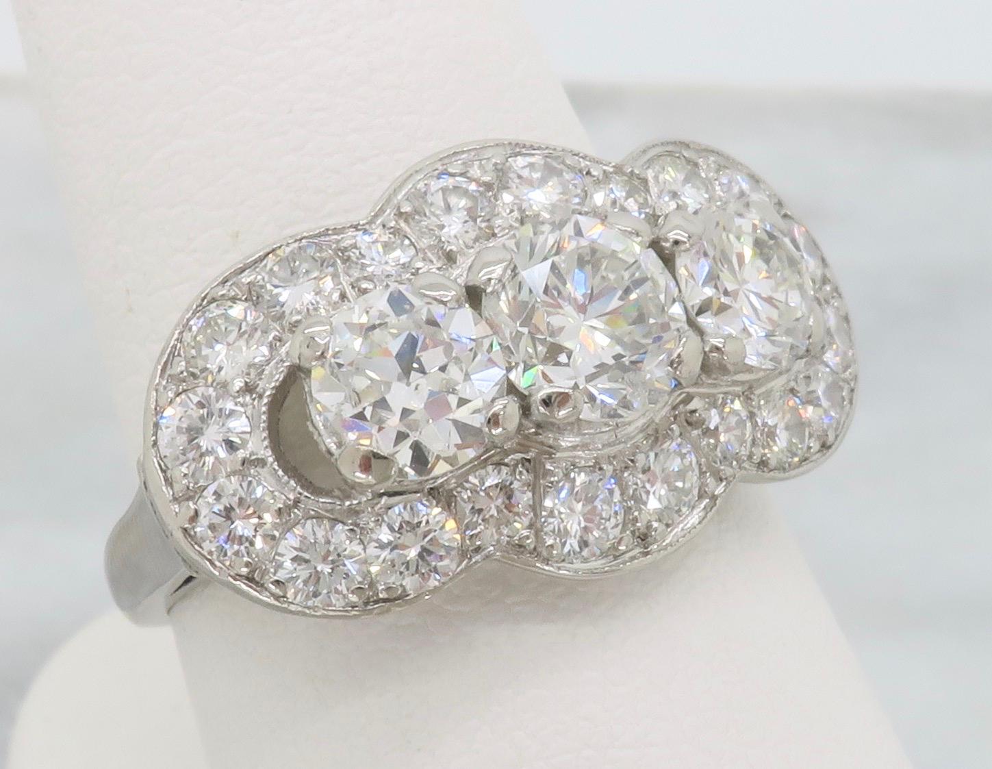 3 stone halo diamond ring