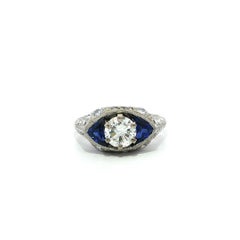 Vintage Platinum Diamond w/ Marquise Sapphire Sideways Filigree Engagement Ring