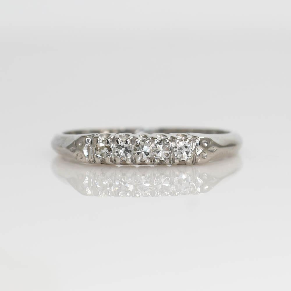 Round Cut Vintage Platinum Diamond Wedding Ring Set 7.8g For Sale