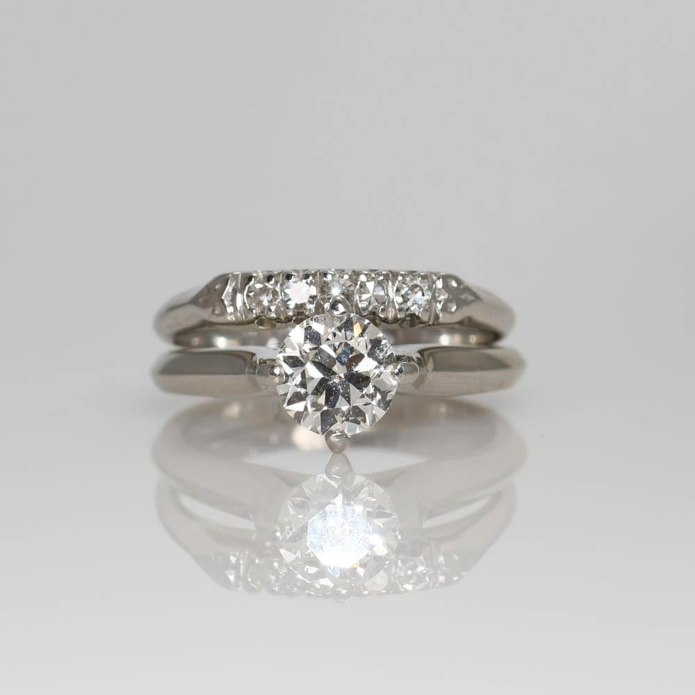Vintage Platinum Diamond Wedding Ring Set 7.8g For Sale 3