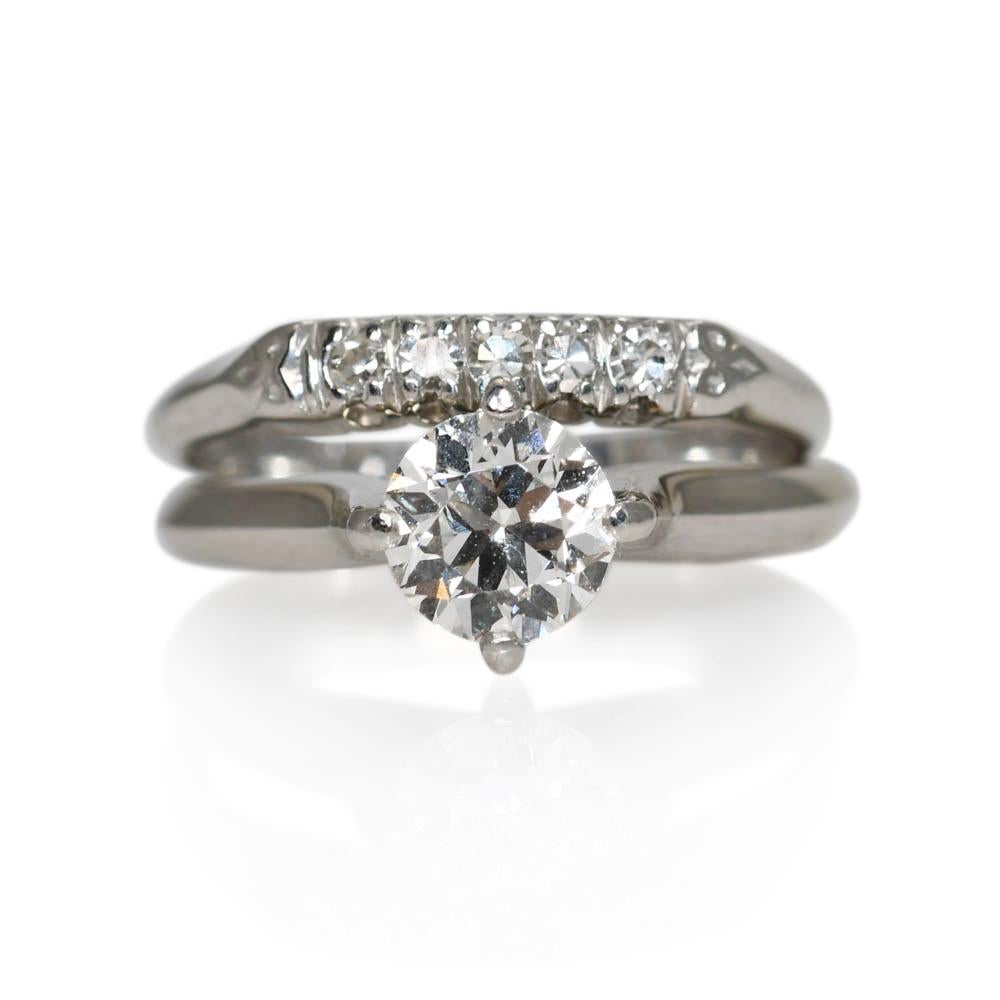 Vintage Platinum Diamond Wedding Ring Set 7.8g For Sale