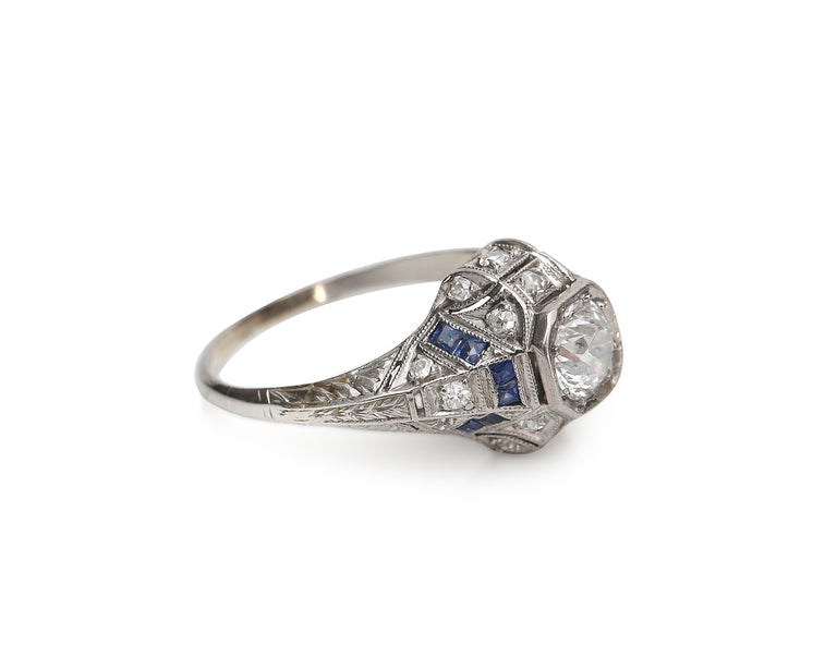 Vintage Platinum Diamond with Sapphire Accents Art Deco Engagement Ring