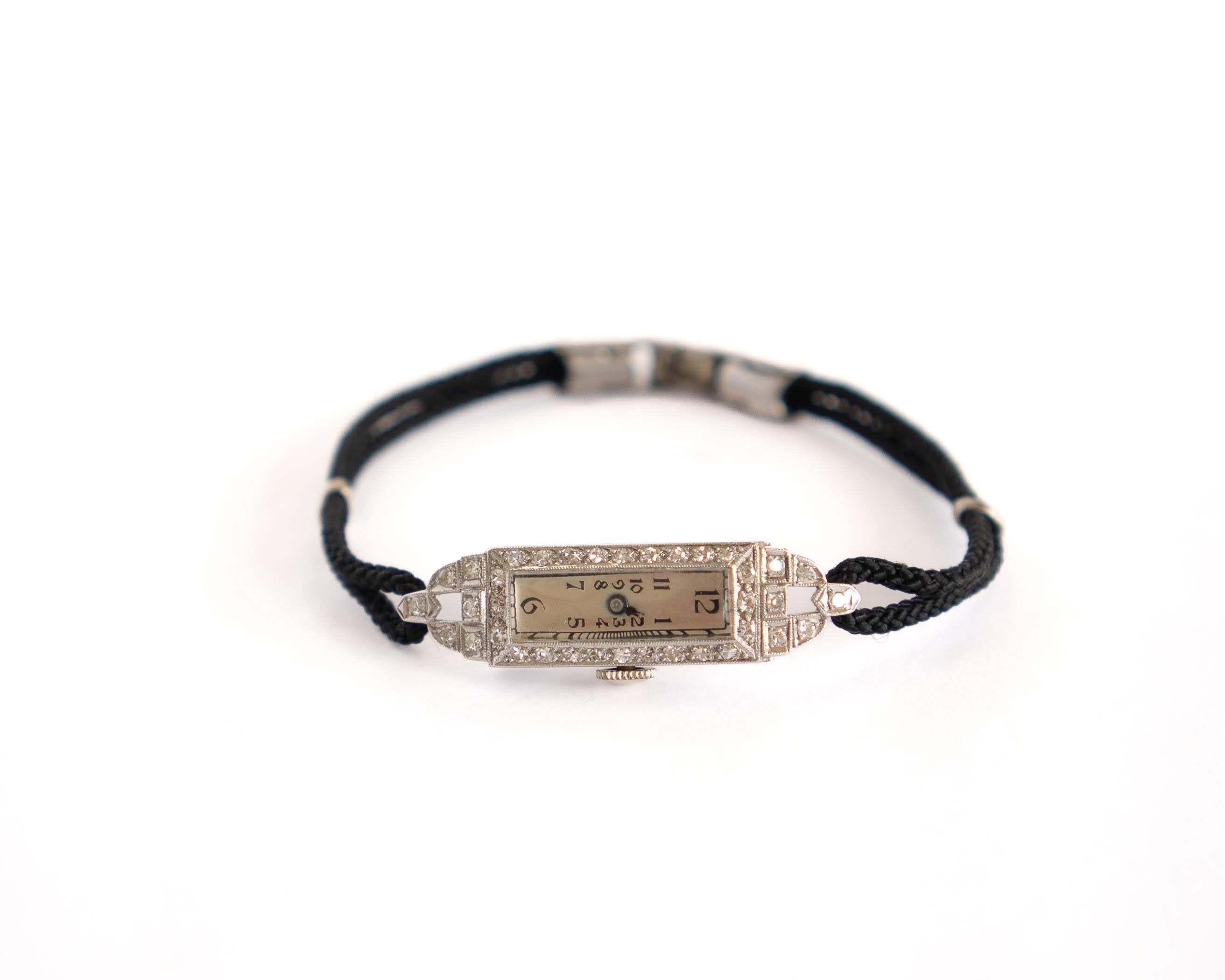 Vintage Platin-Diamant-Armbanduhr (Rundschliff) im Angebot