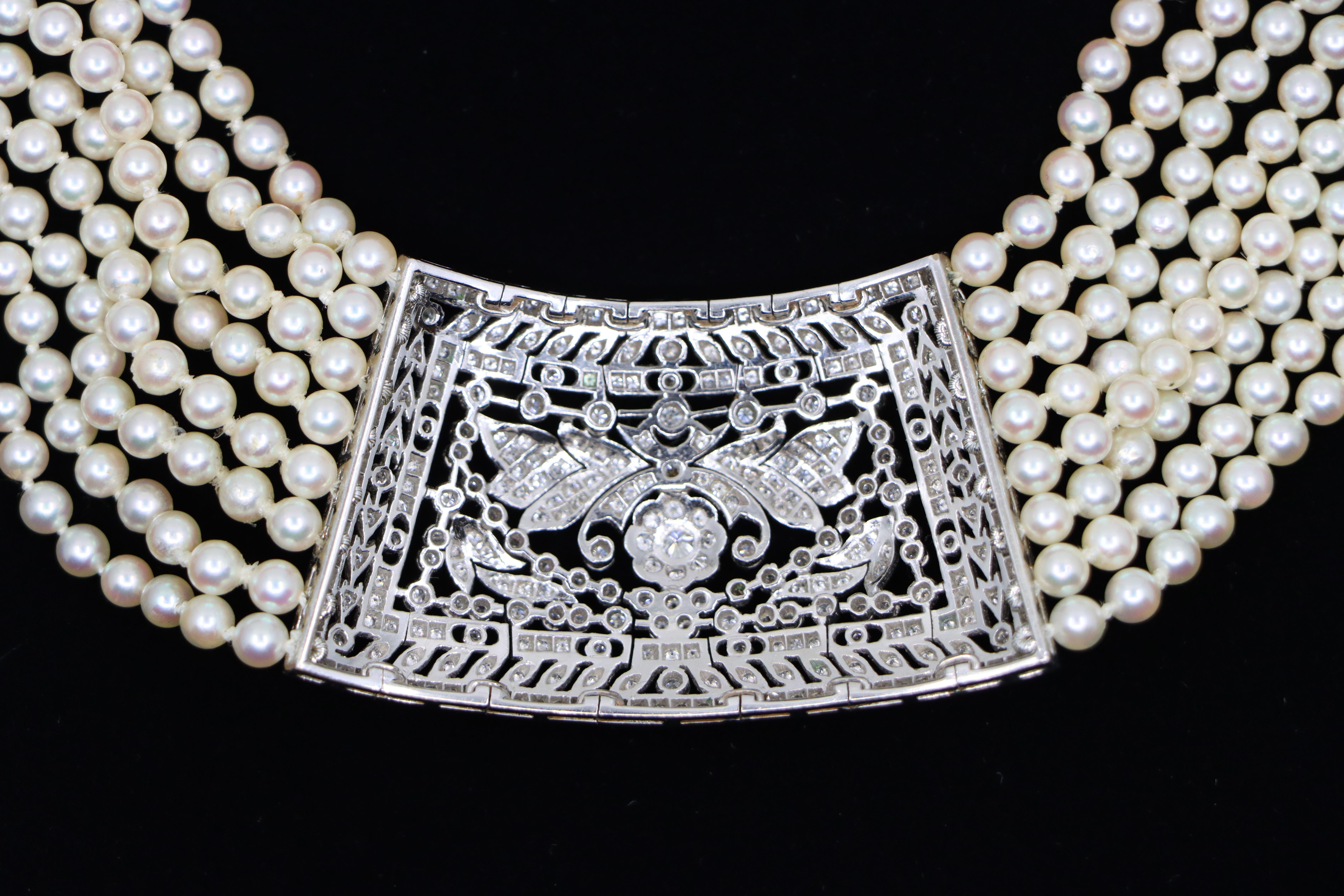 Vintage By, collana di platino con diamanti e perle a più livelli in vendita 6