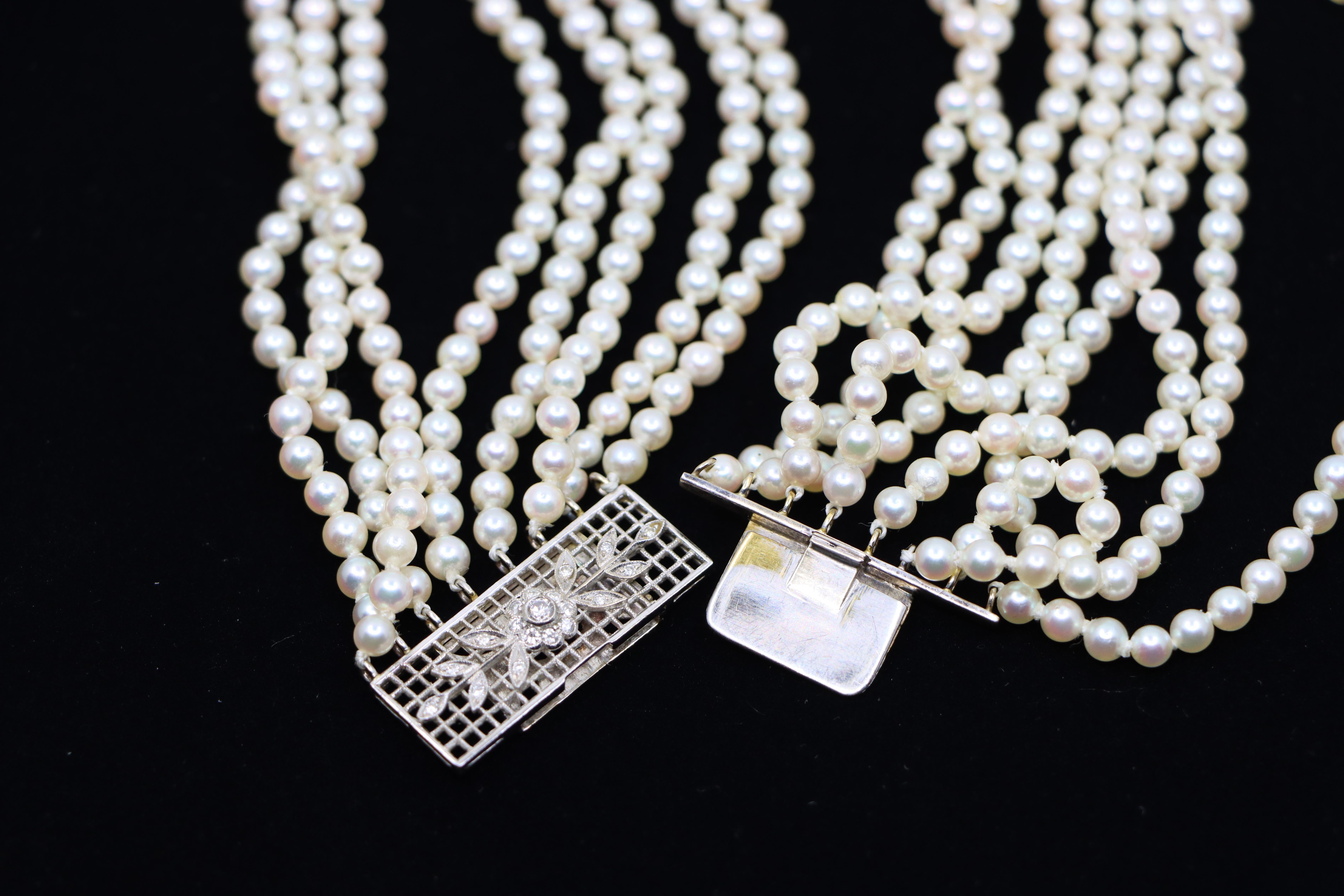 Vintage By, collana di platino con diamanti e perle a più livelli in vendita 8