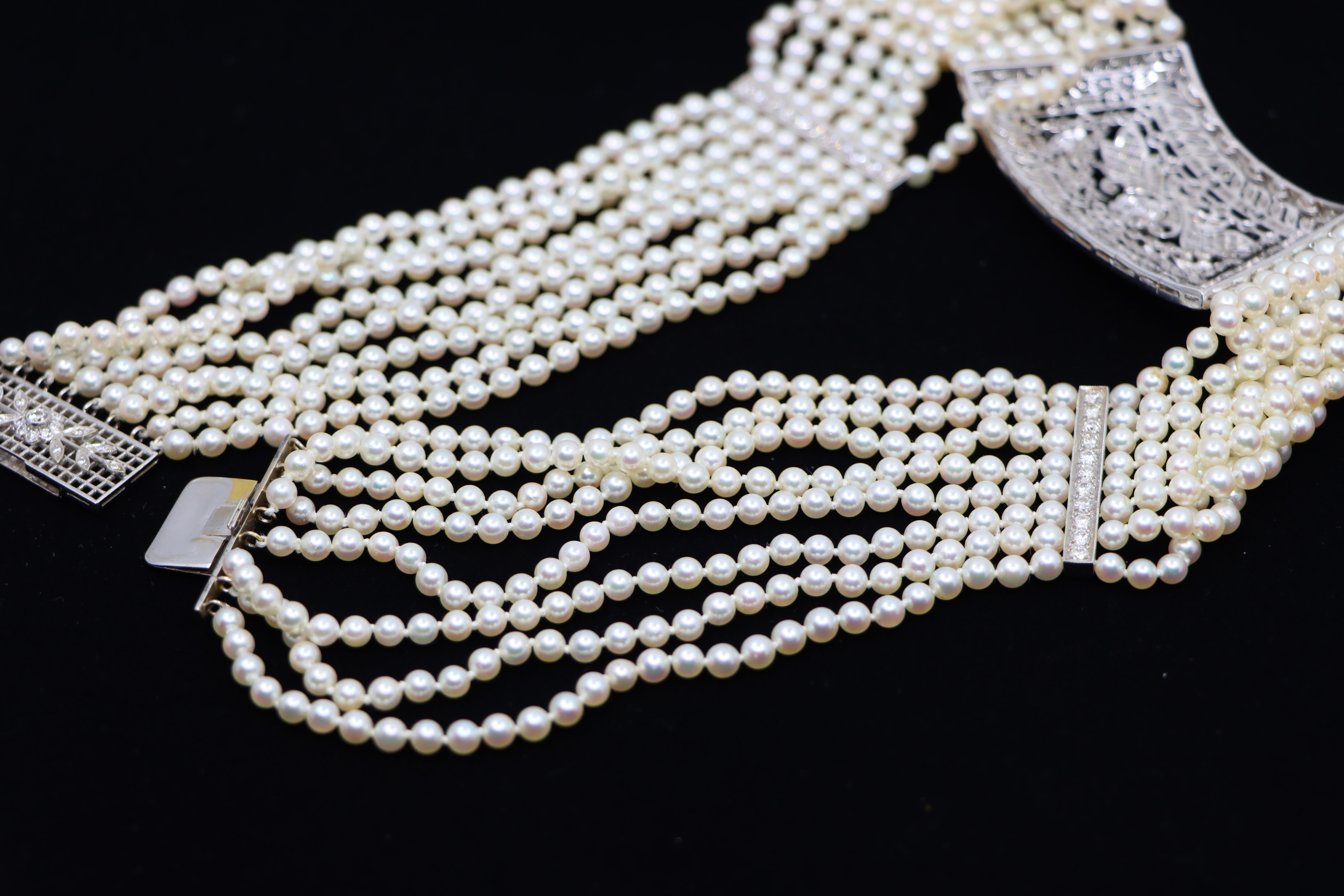 Vintage By, collana di platino con diamanti e perle a più livelli in vendita 10
