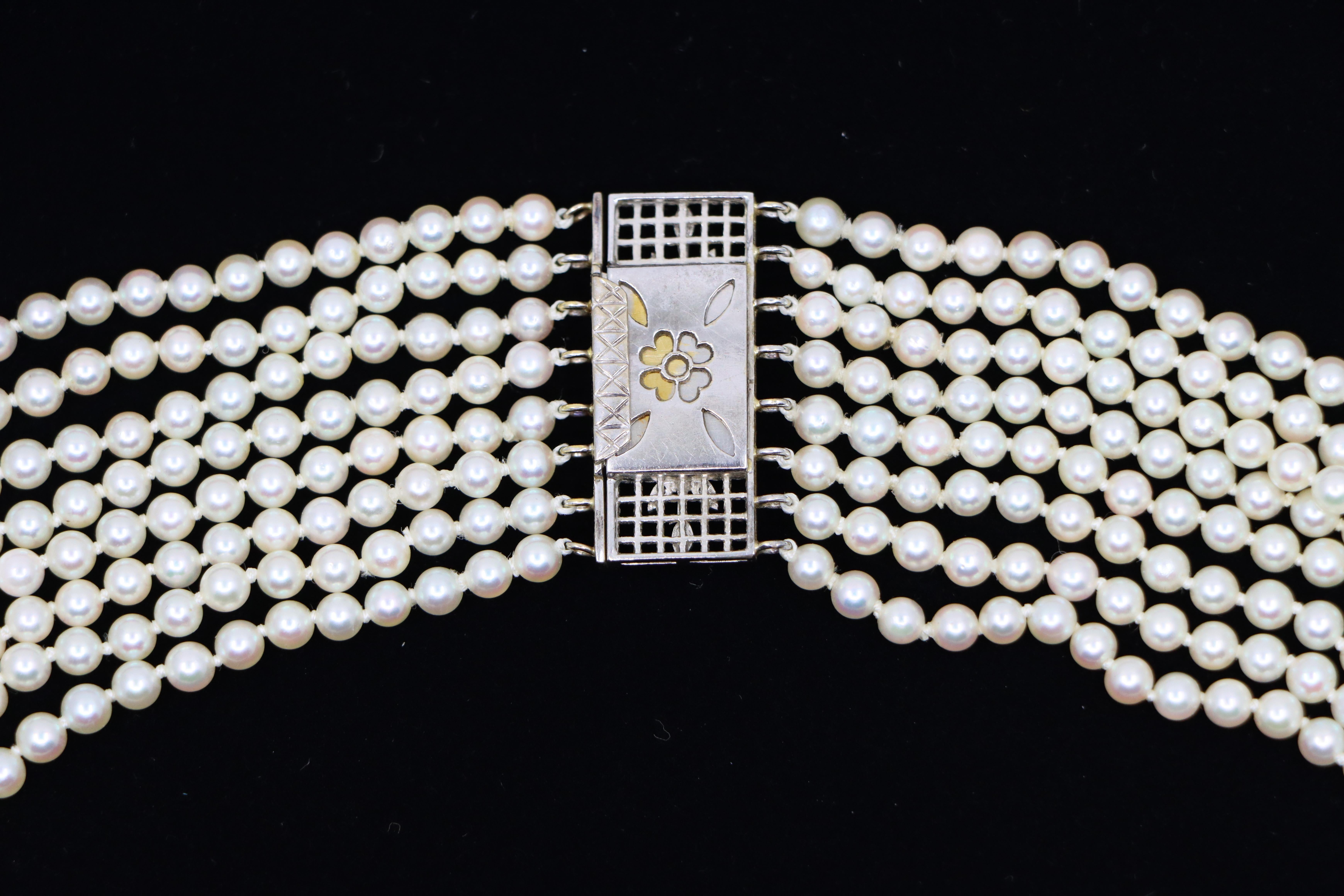 Vintage By, collana di platino con diamanti e perle a più livelli in vendita 1