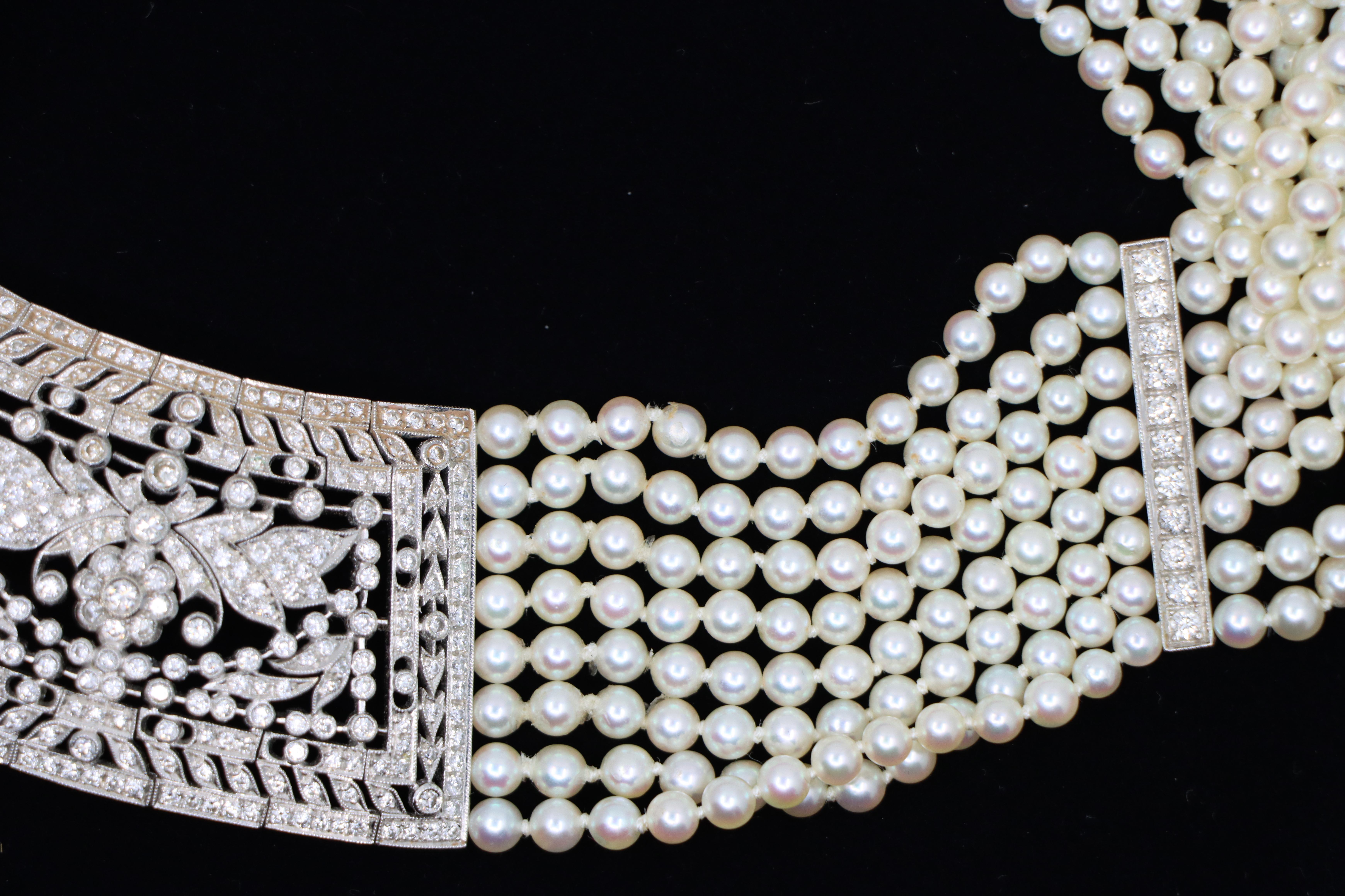 Vintage By, collana di platino con diamanti e perle a più livelli in vendita 2
