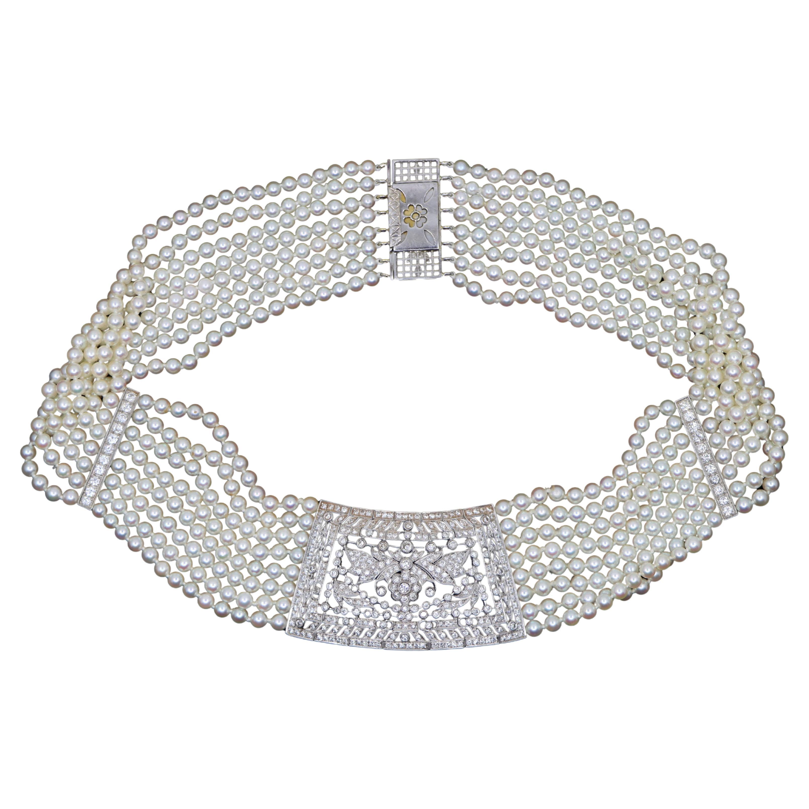 Vintage Platinum Diamonds Multi-Stands Pearl Necklace
