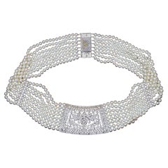 Vintage Platinum Diamonds Multi-Stands Pearl Necklace