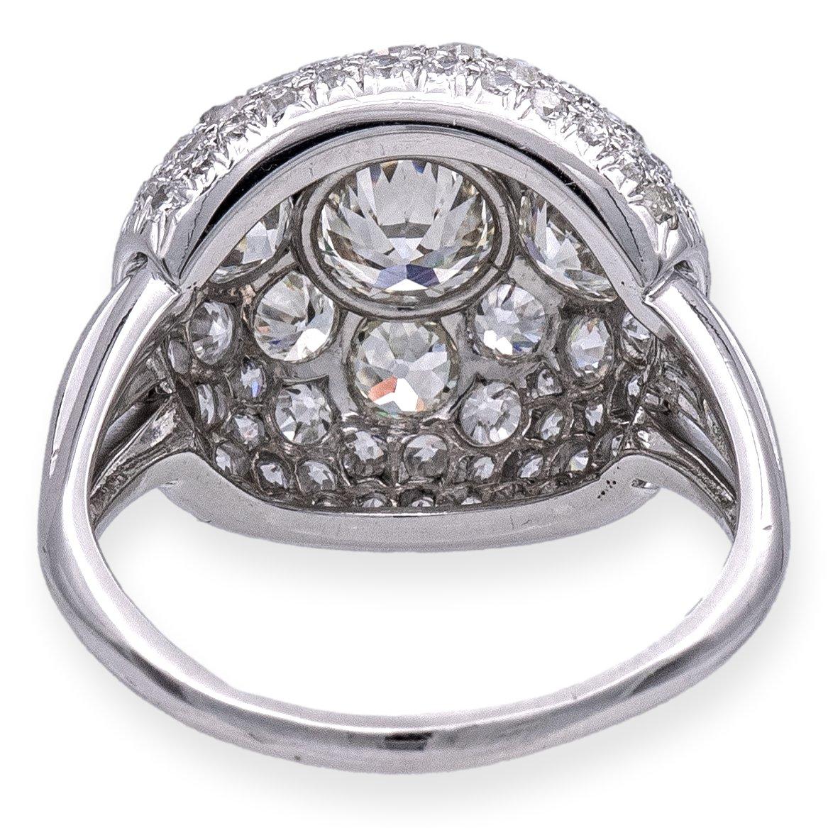Contemporary Vintage Platinum Dome Cluster 5.11ct. TW Diamond Cocktail Ring For Sale