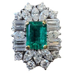 Vintage Platinum Emerald and Diamond Cluster Ring