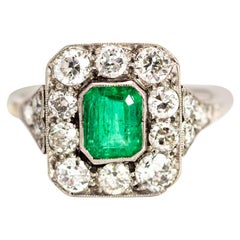 Emerald Diamond Gold Cluster RIng at 1stdibs