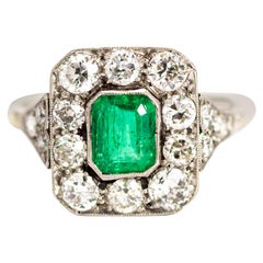 Vintage Platinum Emerald and Diamond Cluster Ring Vintage Platinum Emerald and Diamond Cluster Ring
