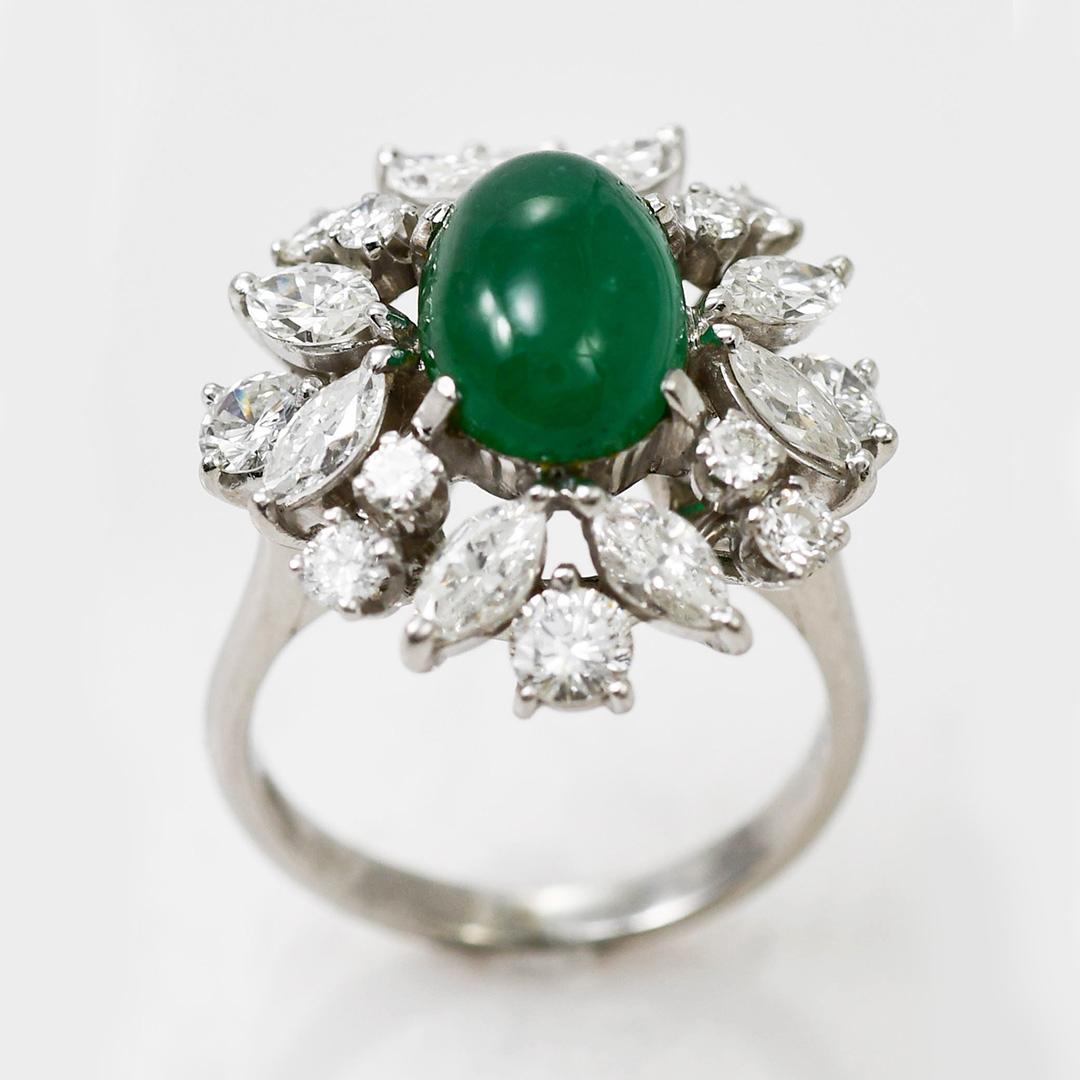 Women's or Men's Vintage Platinum Emerald & Diamond Ring 10.7g
